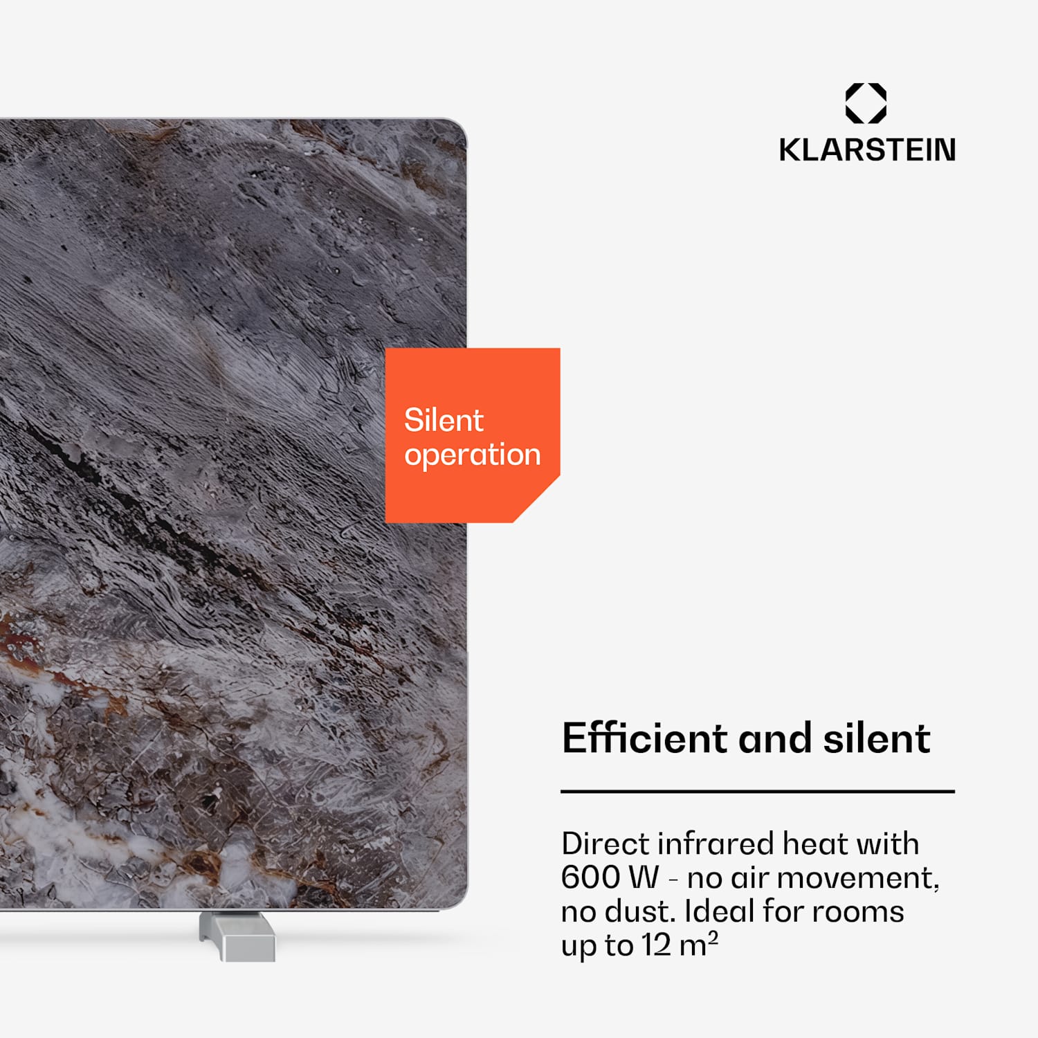 MarmoHeat infrapunalämmitin | 600 W | 5 - 9 m² | Marmori-design | 70 cm x 100 cm 600 W | Harmaa