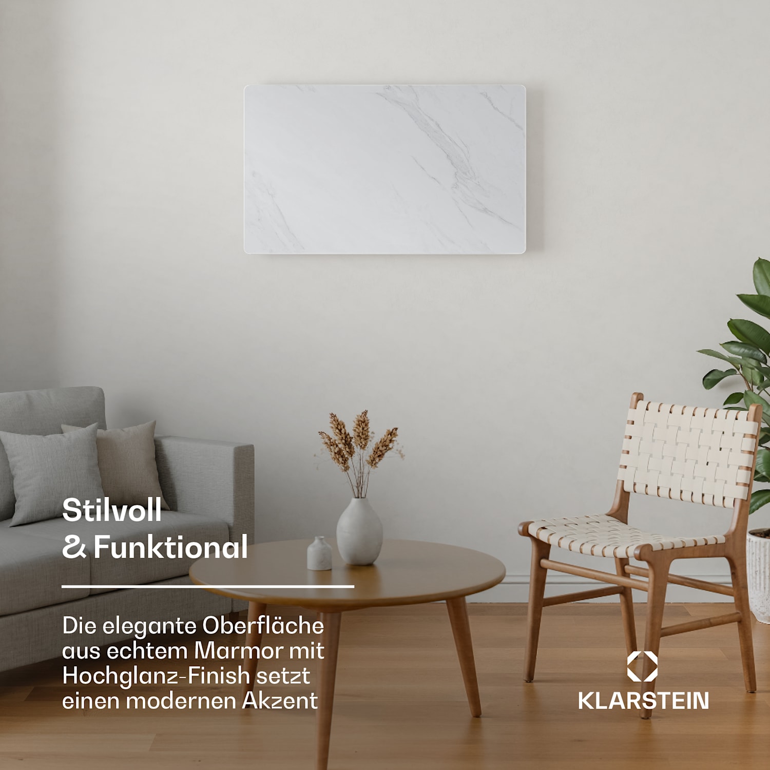 MarmoHeat Infrarot-Panel | 600 W | 5 - 9 m² | Marmor-Design | 70 cm x 100 cm 600 W | Weiß