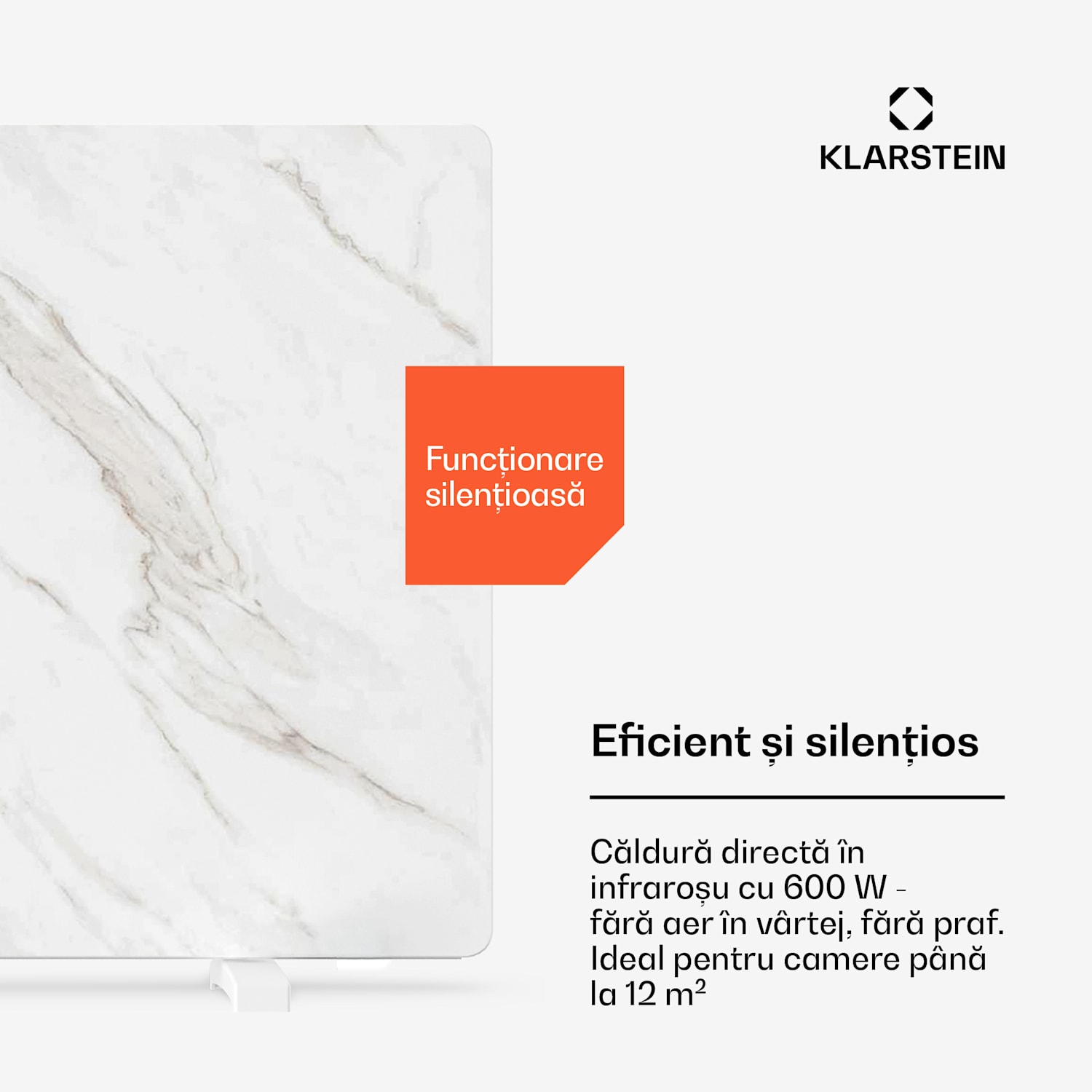 MarmoHeat panou infraroșu | 600 W | 5 - 9 m² | design marmură | 70 cm x 100 cm 600 W | Alb