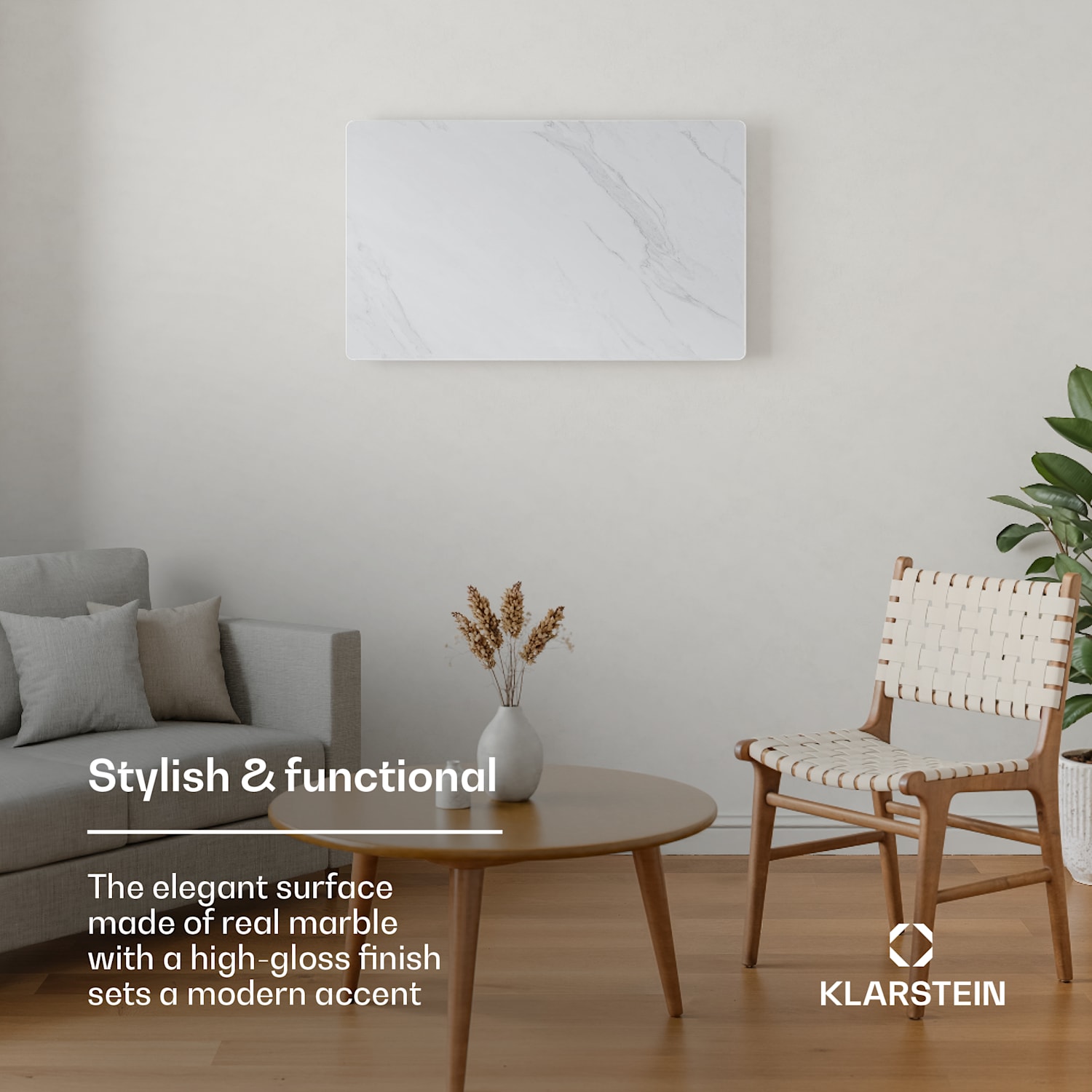 MarmoHeat infrapunalämmitin | 600 W | 5 - 9 m² | Marmori-design | 70 cm x 100 cm 600 W | Valkoinen