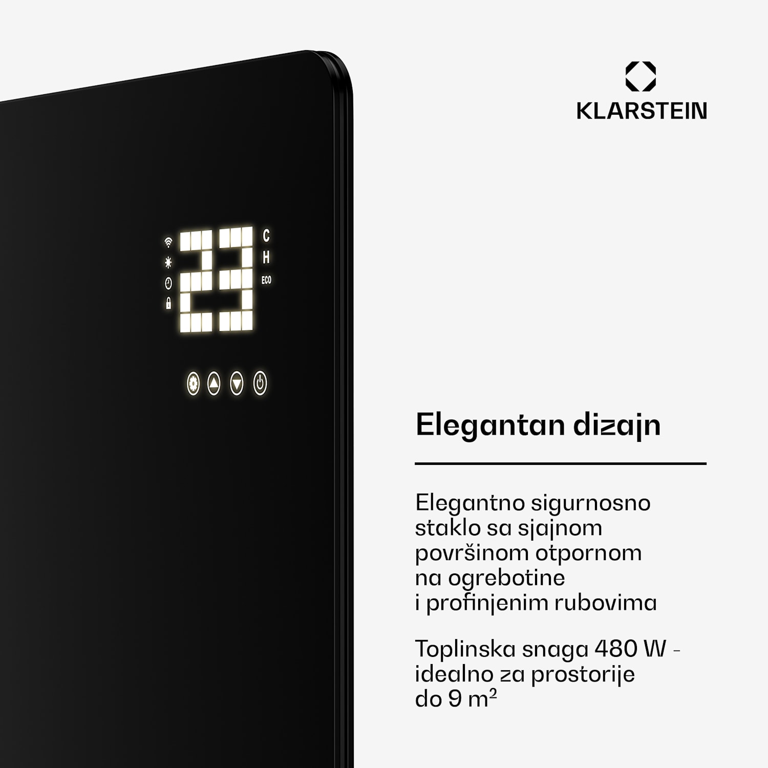 Wonderglass infracrvena ploča | 480 W | 7 - 14 m² | Moderan stakleni dizajn | 90 cm x 58 cm 480 W | Crna