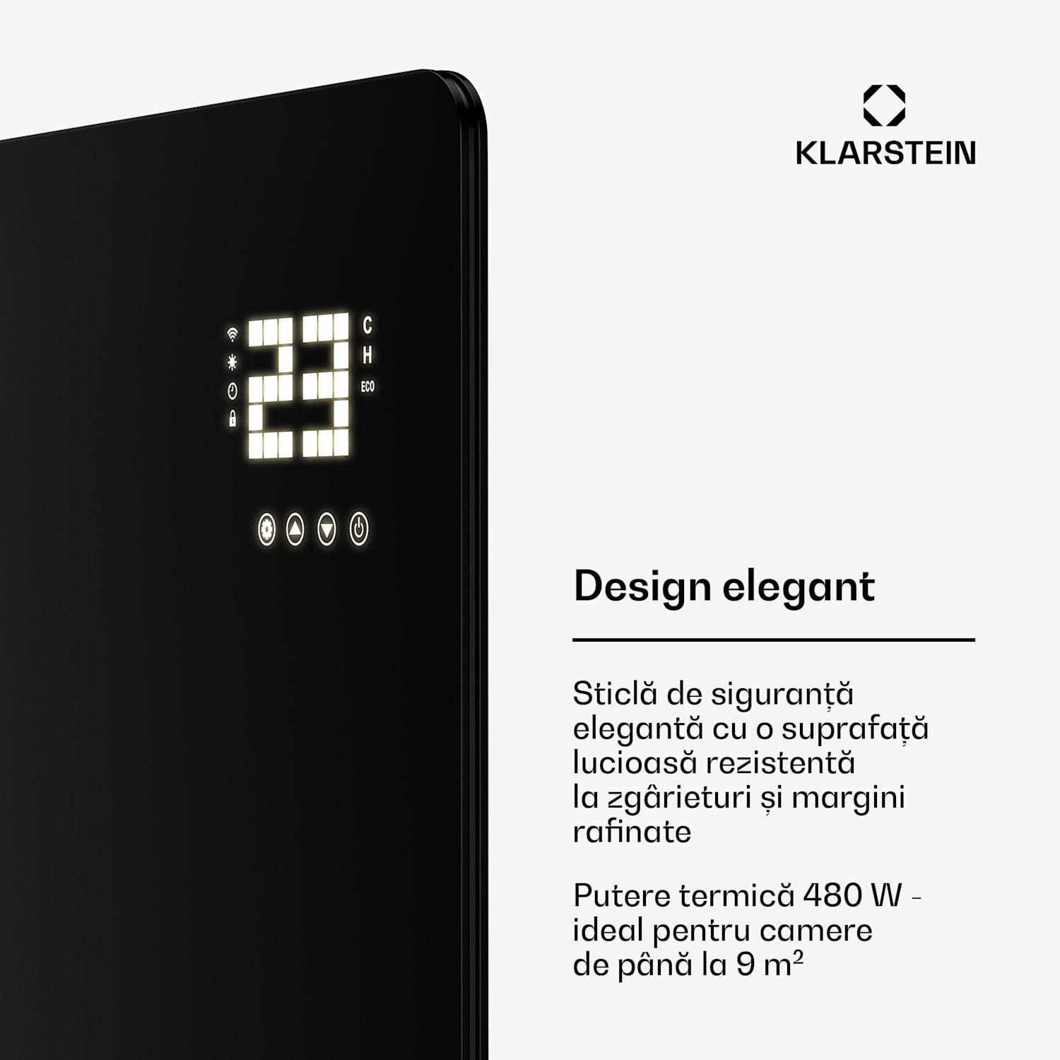 Panou infraroșu Wonderglass | 480 W | 7 - 14 m² | Design modern din sticlă | 90 cm x 58 cm 480 W | Negru