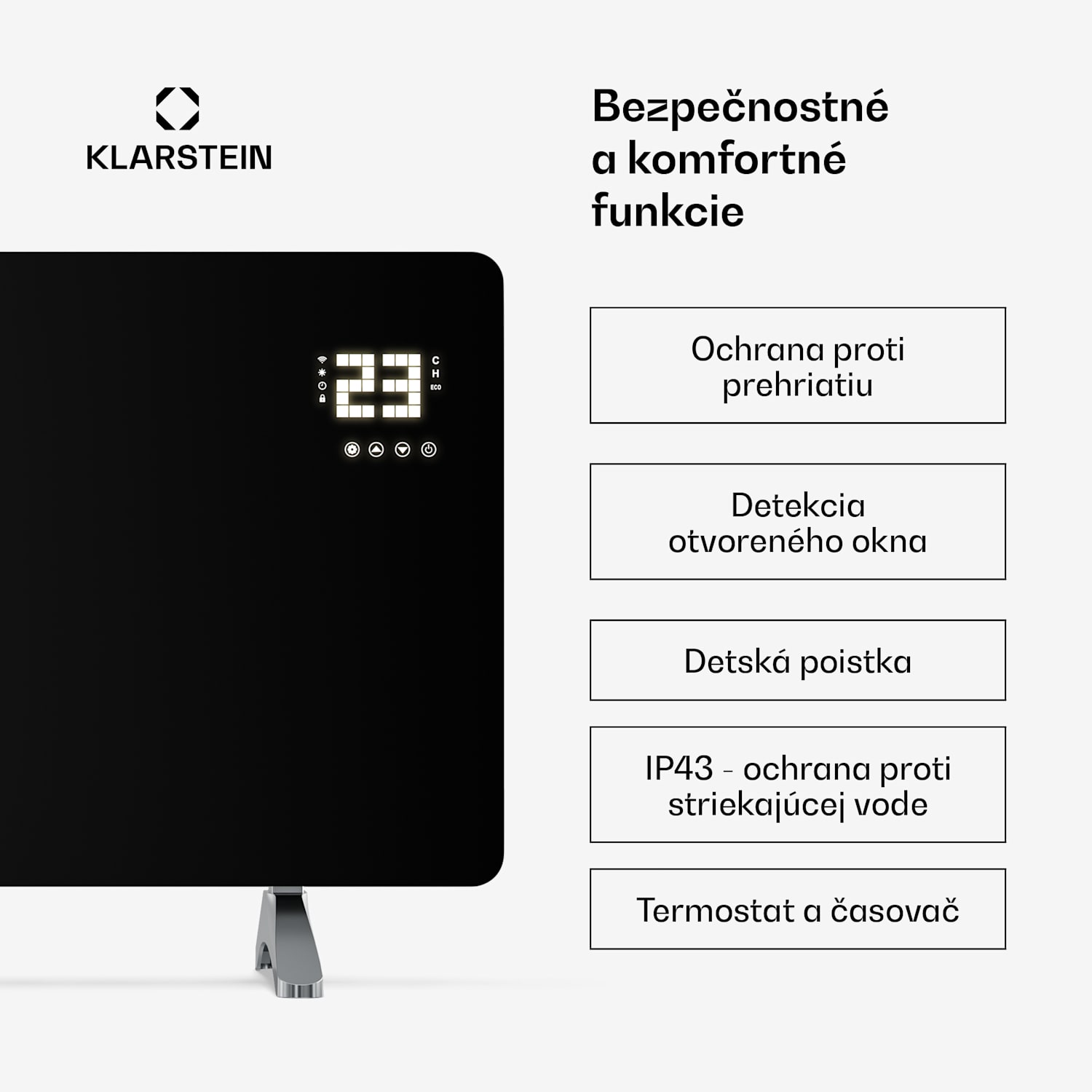 Wonderglass infračervený panel | 480 W | 7 - 14 m² | Moderný sklenený dizajn | 90 cm x 58 cm 480 W | Čierna