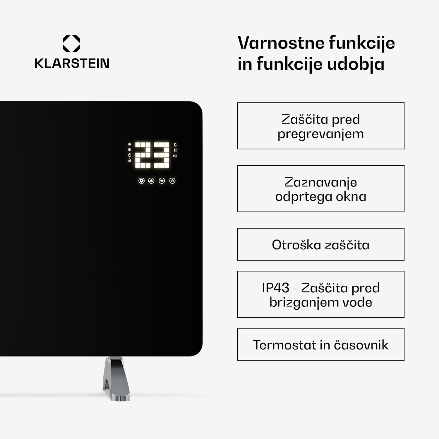 Wonderglass infrardeča plošča | 480 W | 7 - 14 m² | Moderna steklena zasnova | 90 cm x 58 cm 480 W | Črna