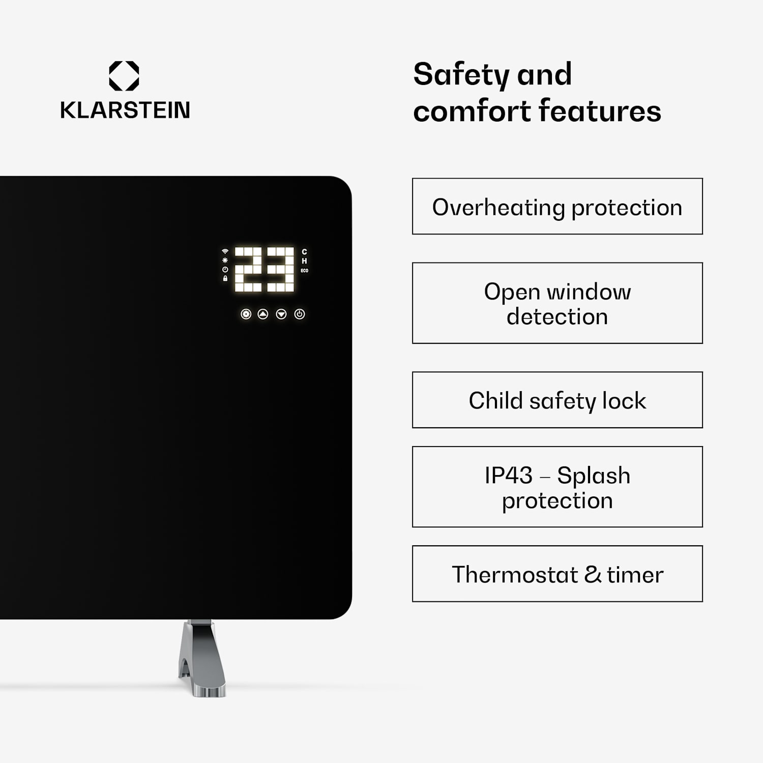 Wonderglass infrapunalämmitin | 480 W | 7 - 14 m² | Moderni lasimuotoilu | 90 cm x 58 cm 480 W | Musta