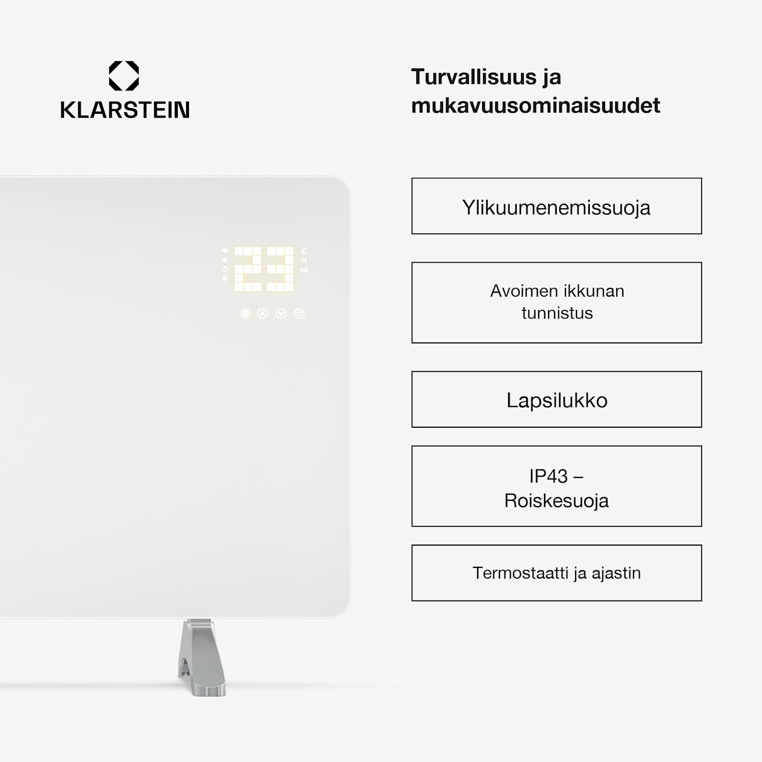 Wonderglass infrapunalämmitin | 480 W | 7 - 14 m² | Moderni lasimuotoilu | 90 cm x 58 cm 480 W | Valkoinen