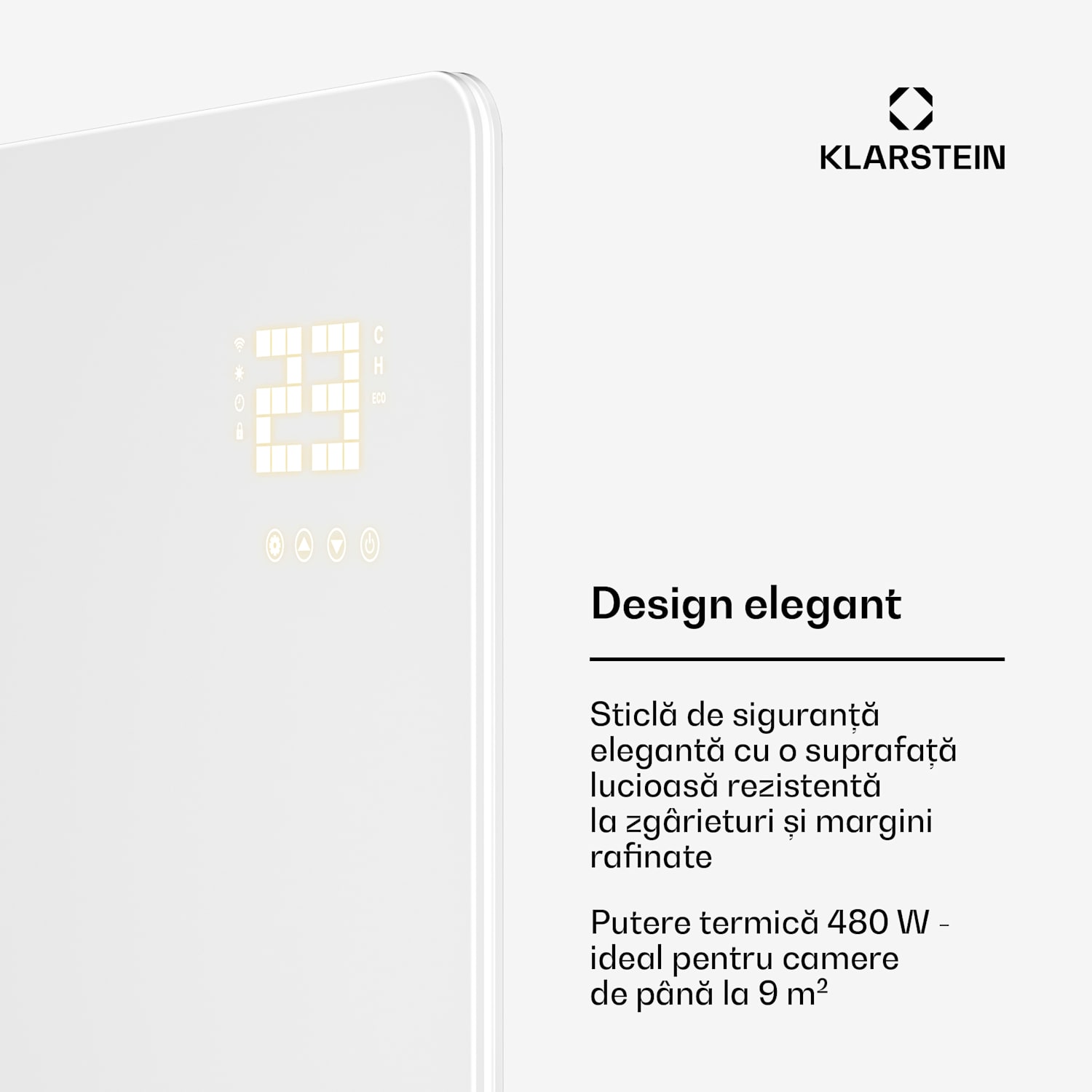 Panou infraroșu Wonderglass | 480 W | 7 - 14 m² | Design modern din sticlă | 90 cm x 58 cm 480 W | Alb