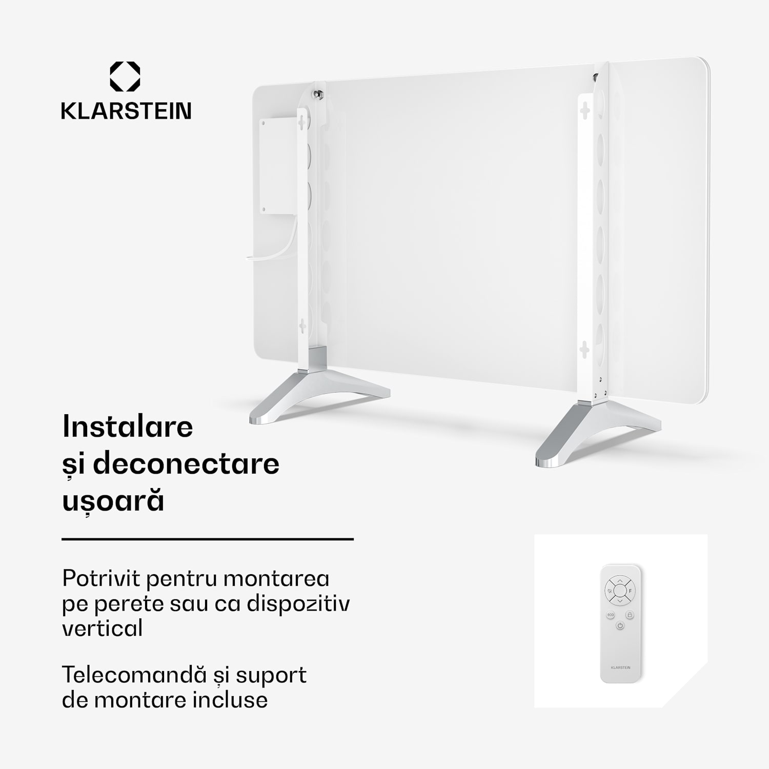 Panou infraroșu Wonderglass | 480 W | 7 - 14 m² | Design modern din sticlă | 90 cm x 58 cm 480 W | Alb