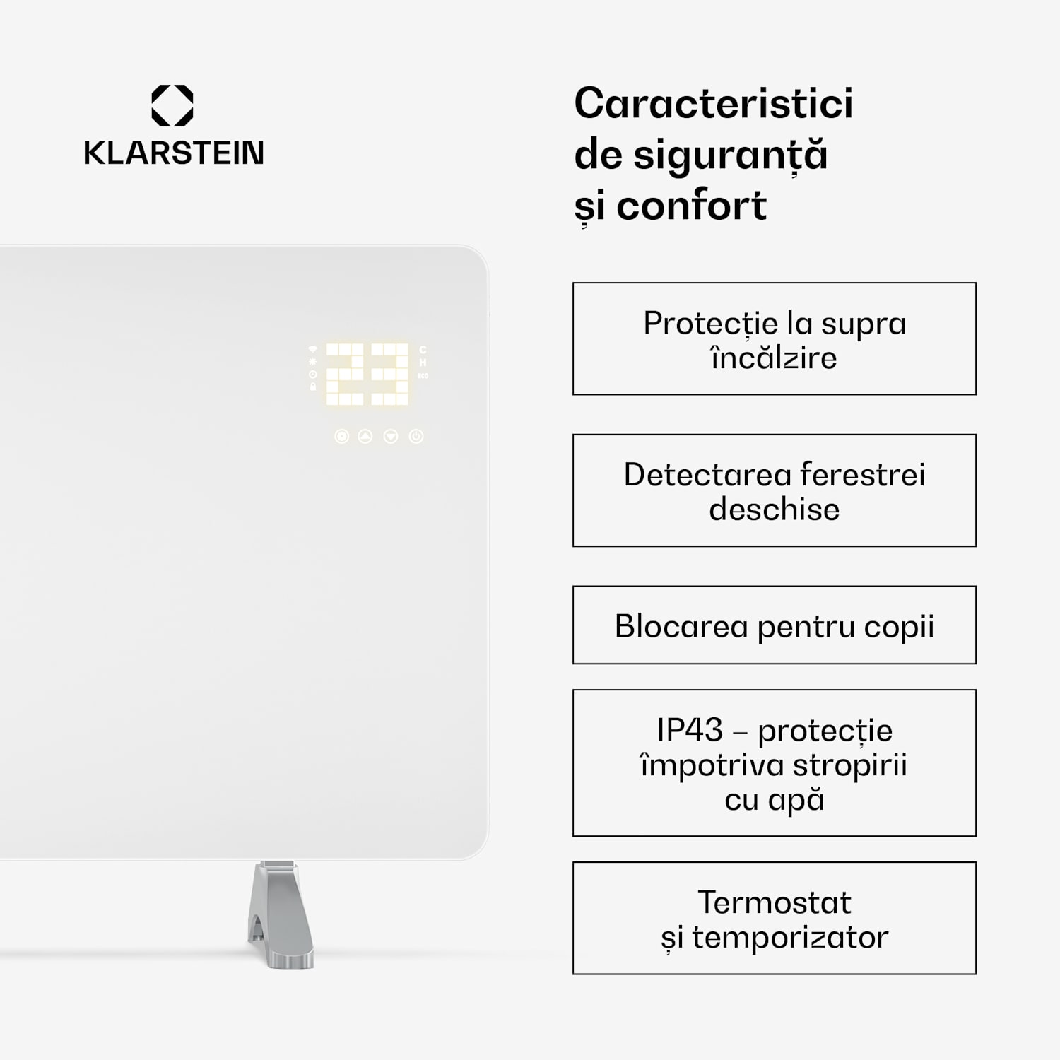 Panou infraroșu Wonderglass | 480 W | 7 - 14 m² | Design modern din sticlă | 90 cm x 58 cm 480 W | Alb