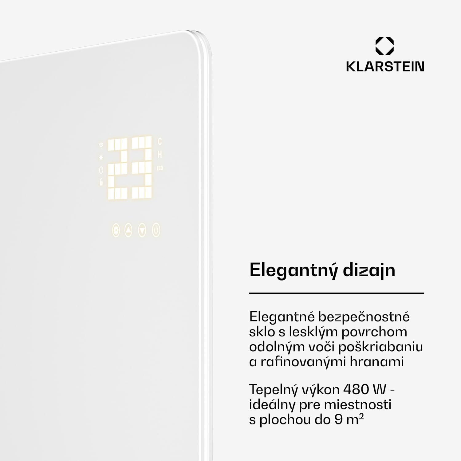 Wonderglass infračervený panel | 480 W | 7 - 14 m² | Moderný sklenený dizajn | 90 cm x 58 cm 480 W | Biela