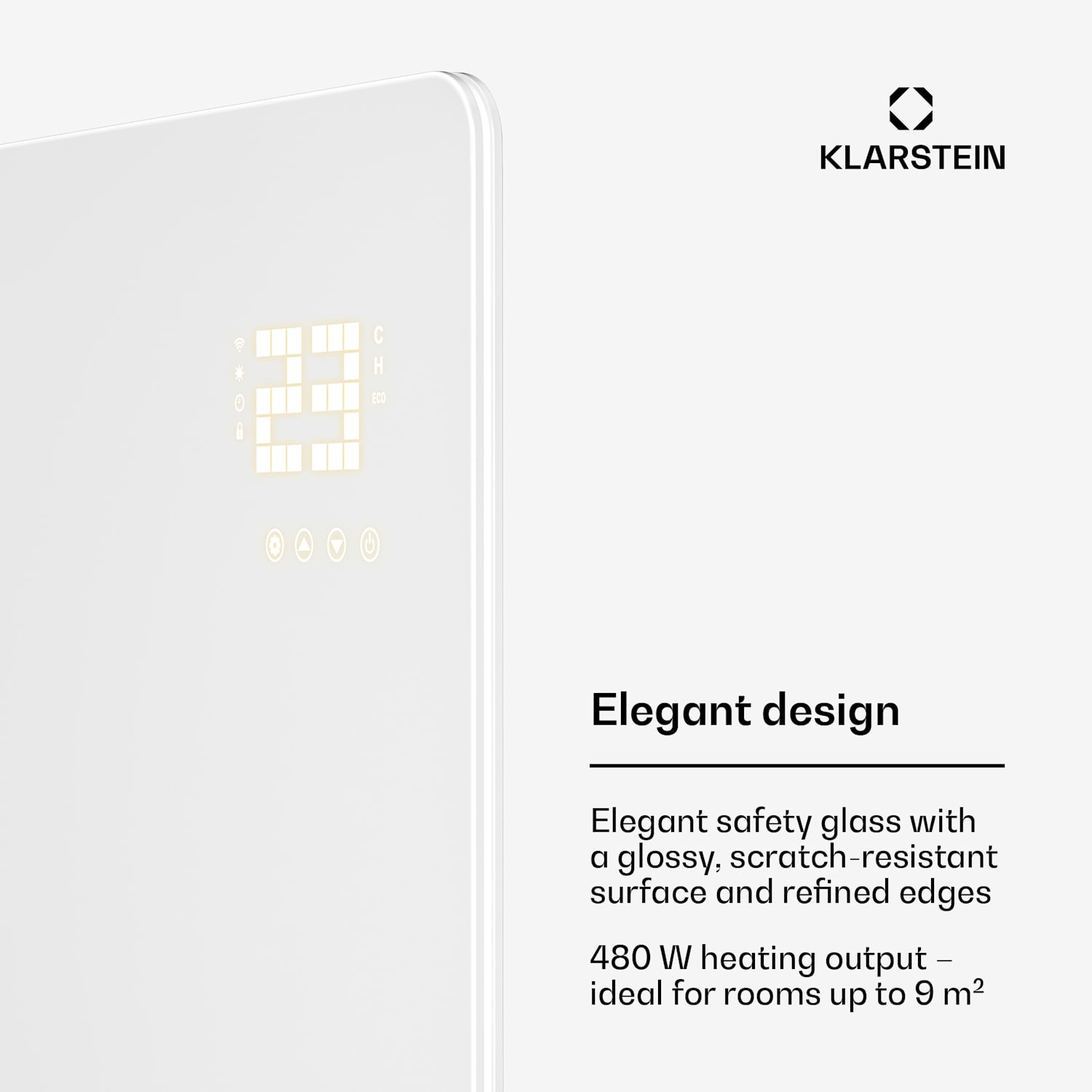 Wonderglass infrapunalämmitin | 480 W | 7 - 14 m² | Moderni lasimuotoilu | 90 cm x 58 cm 480 W | Valkoinen