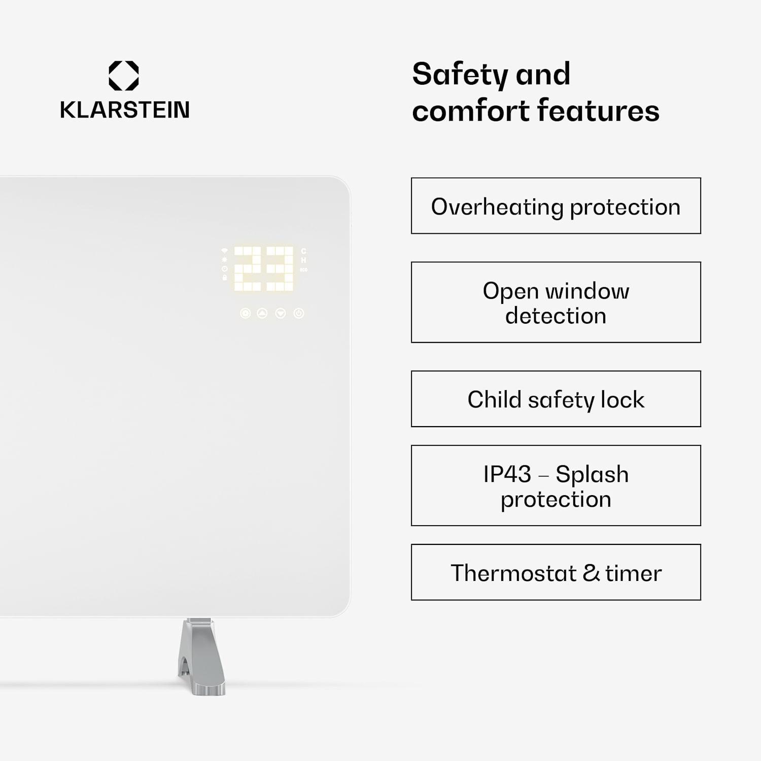 Wonderglass infrapunalämmitin | 480 W | 7 - 14 m² | Moderni lasimuotoilu | 90 cm x 58 cm 480 W | Valkoinen