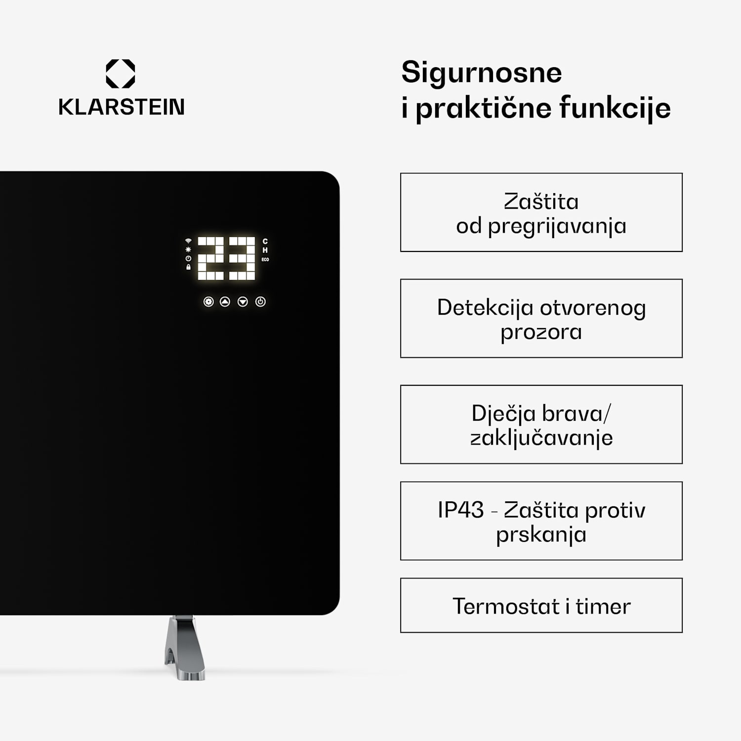 Wonderglass infracrvena ploča | 720 W | 3 - 7 m² | Moderan stakleni dizajn | 120 cm x 68 cm 720 W | Crna