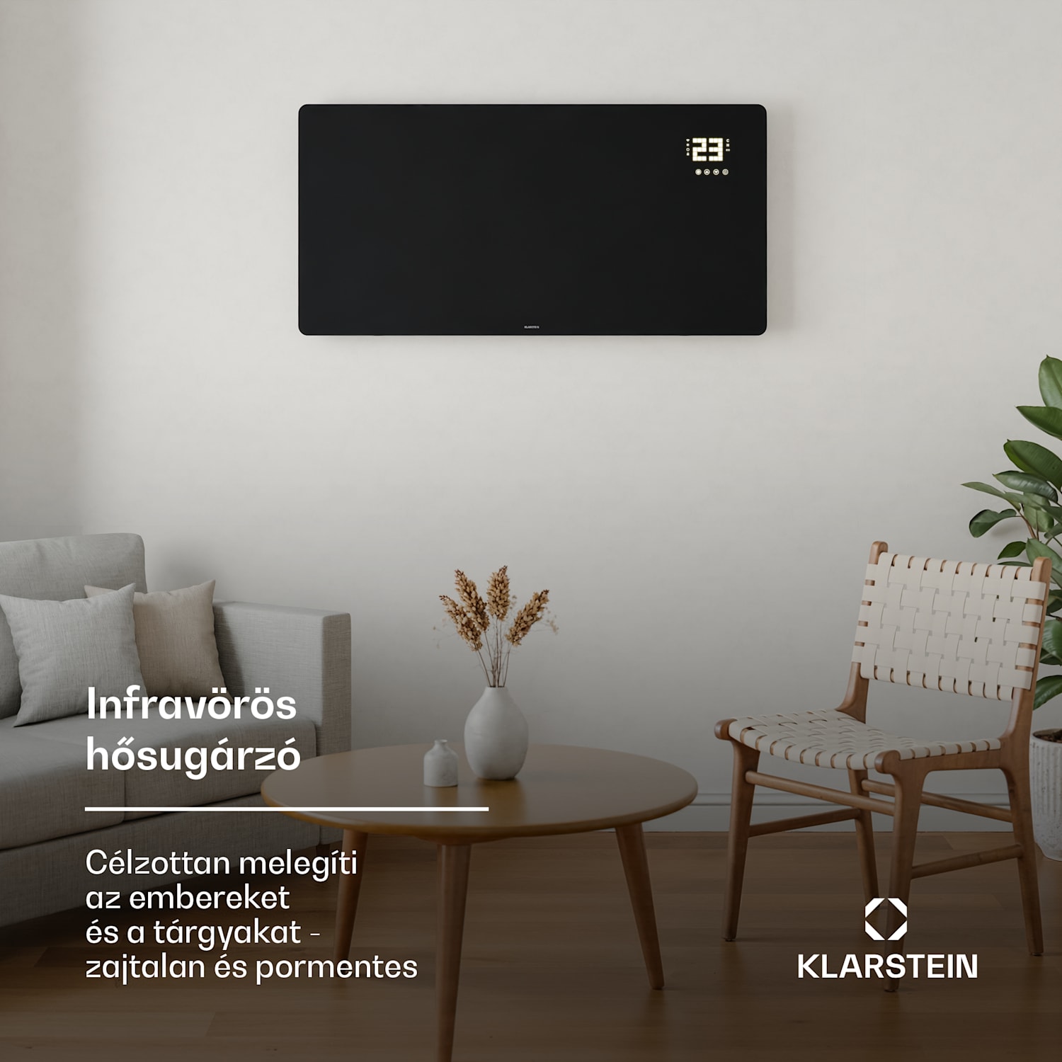 Wonderglass infravörös panel | 720 W | 3 - 7 m² | Modern üveg design | 120 cm x 68 cm 720 W | Fekete