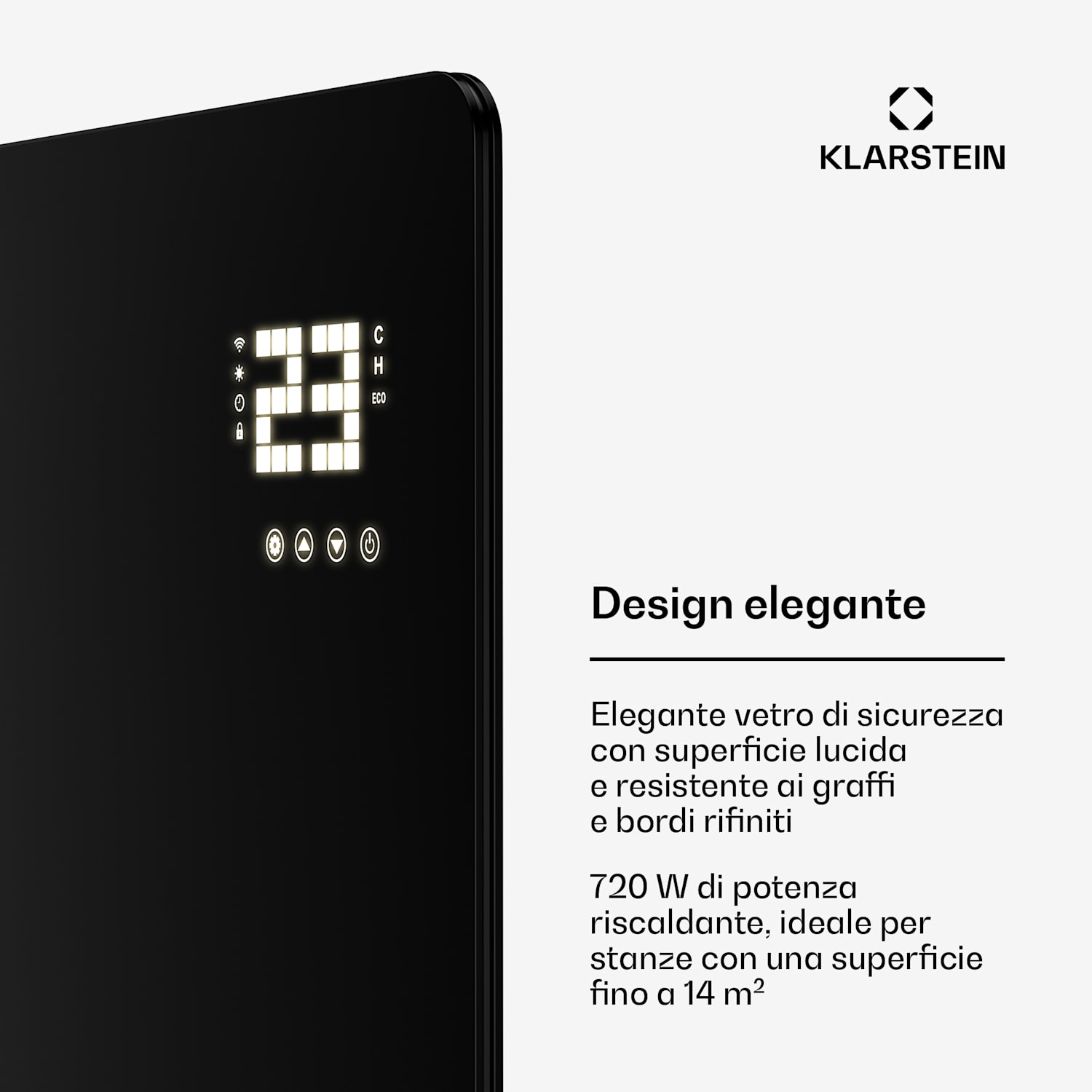Wonderglass - Pannello a infrarossi | 720 W | 3 - 7 m² | Design moderno in vetro | 120 x 68 cm 720 W | Nero