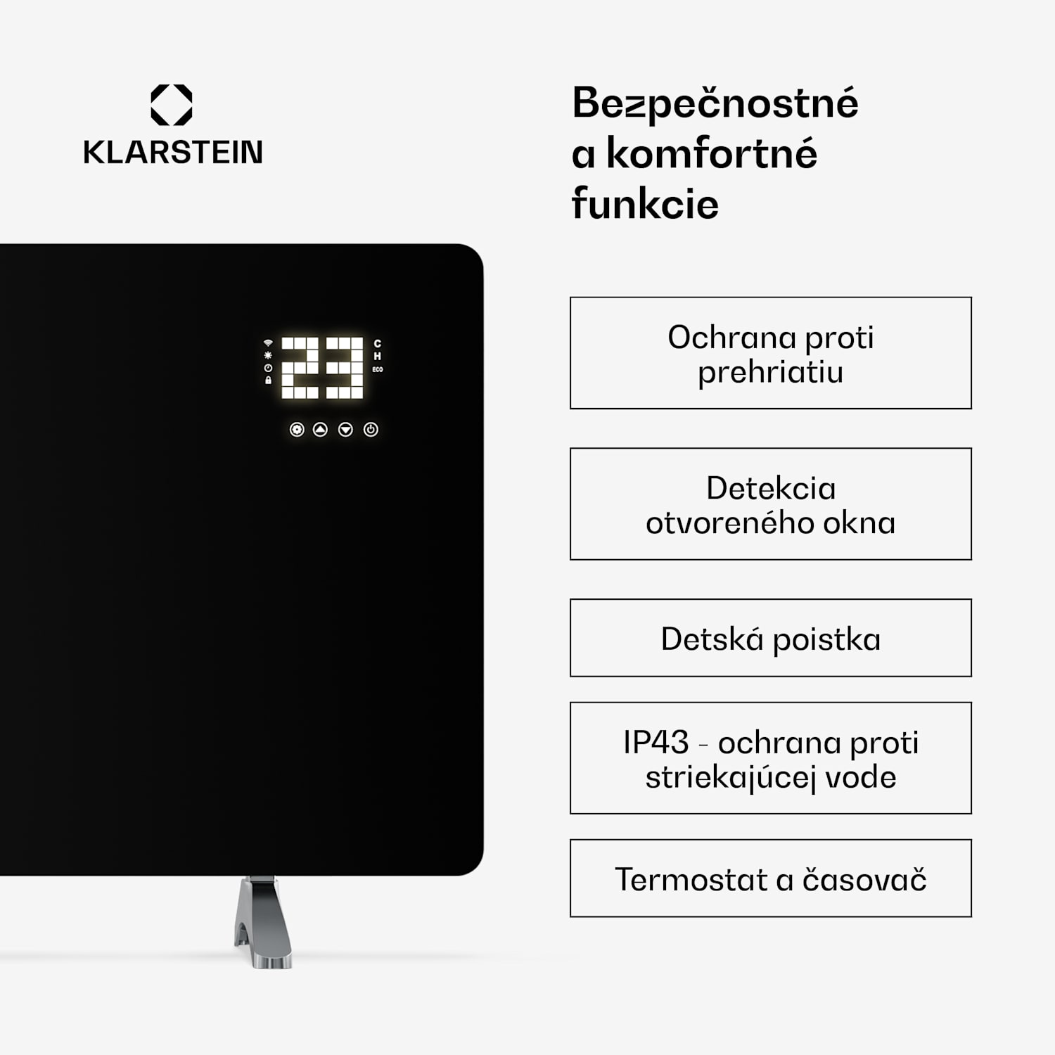 Wonderglass infračervený panel | 720 W | 3 - 7 m² | Moderný sklenený dizajn | 120 cm x 68 cm 720 W | Čierna