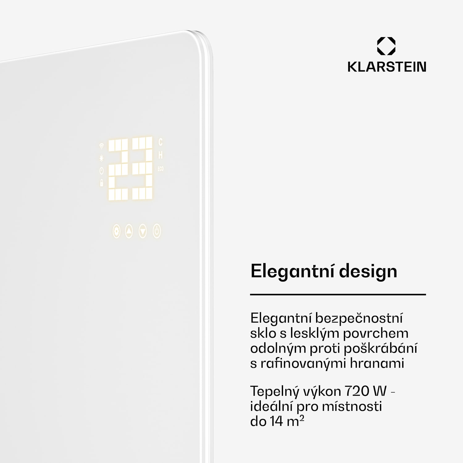 Wonderglass infračervený panel | 720 W | 8 - 15 m² | Moderní design skla | 120 x 68 cm 720 W | Bílá