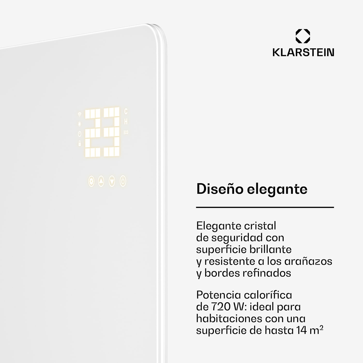 Wonderglass panel infrarrojo | 720 W | 8 - 15 m² | Diseño moderno de vidrio | 120 cm x 68 cm 720 W | Blanco