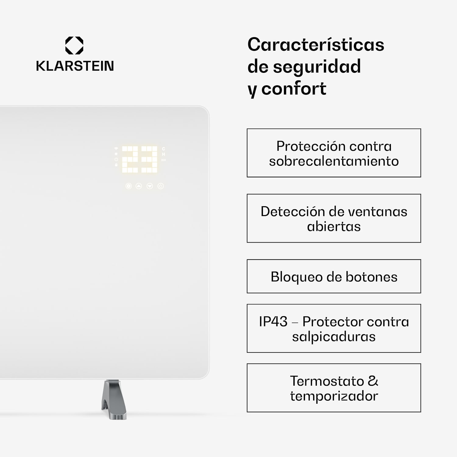 Wonderglass panel infrarrojo | 720 W | 8 - 15 m² | Diseño moderno de vidrio | 120 cm x 68 cm 720 W | Blanco