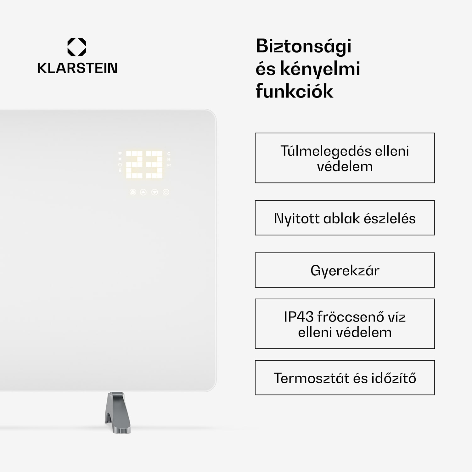 Wonderglass infravörös panel | 720 W | 8 - 15 m² | Modern üveg design | 120 cm x 68 cm 720 W | Fehér