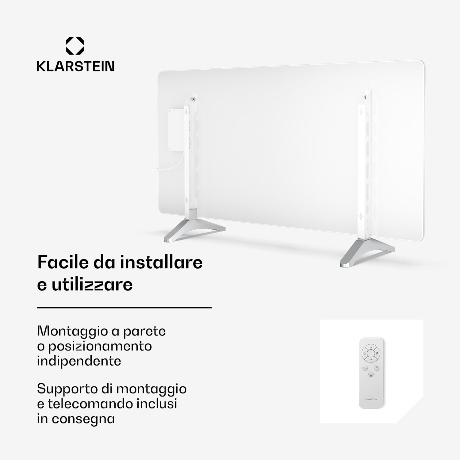 Wonderglass - Pannello a infrarossi | 720 W | 8 - 15 m² | Design moderno in vetro | 120 x 68 cm 720 W | Bianco