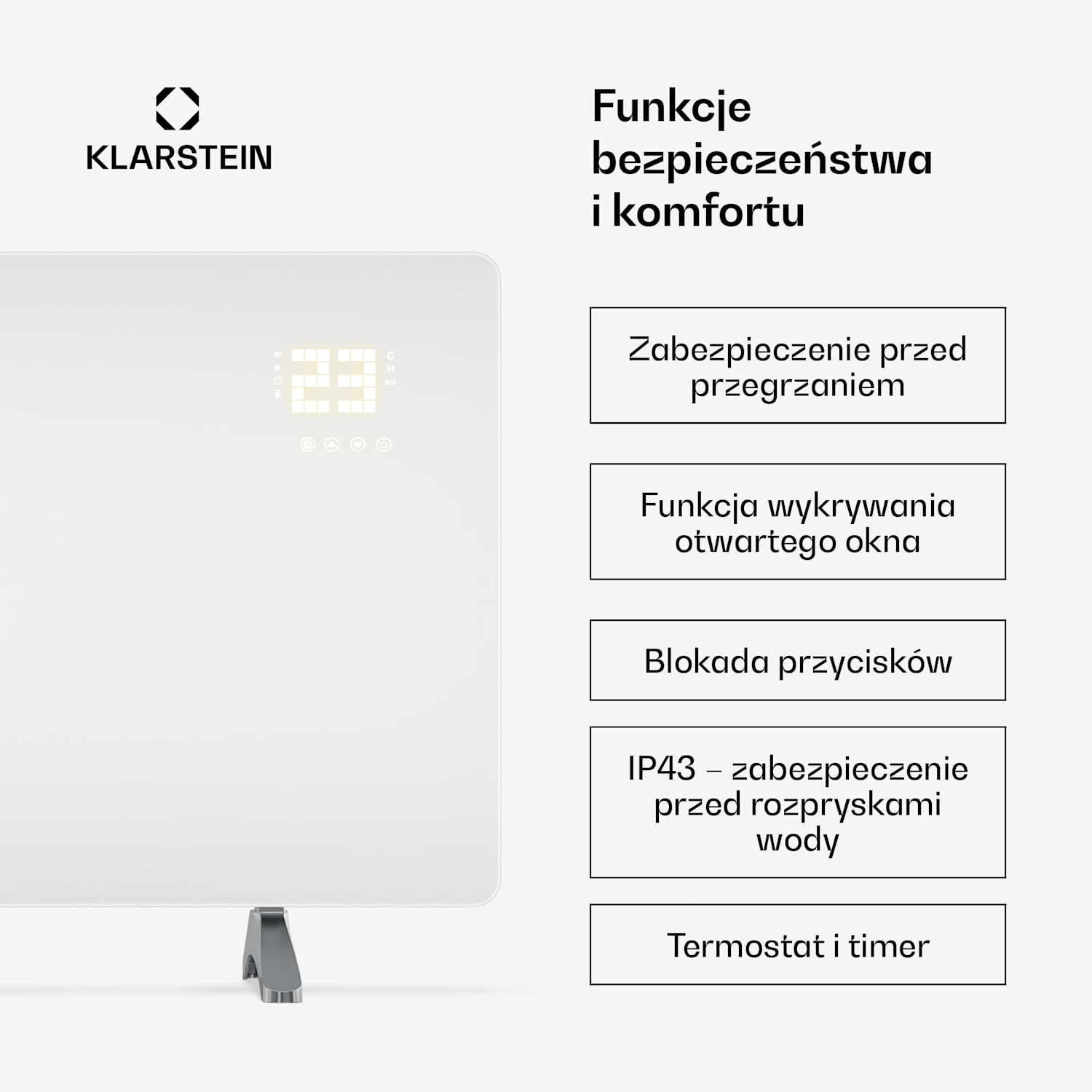 Wonderglass panel grzewczy na podczerwień | 720 W | 8 - 15 m² | Nowoczesny szklany wygląd | 120 x 68 cm 720 W | Biały