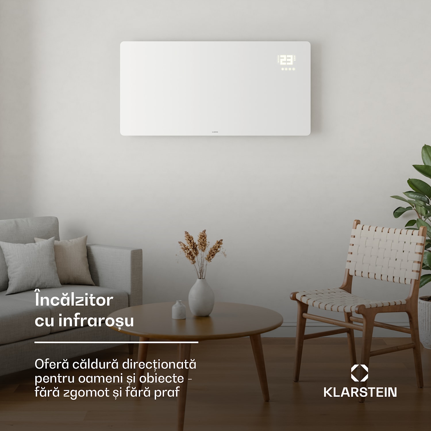 Panou cu infraroșu Wonderglass | 720 W | 8 - 15 m² | Design modern din sticlă | 120 cm x 68 cm 720 W | Alb