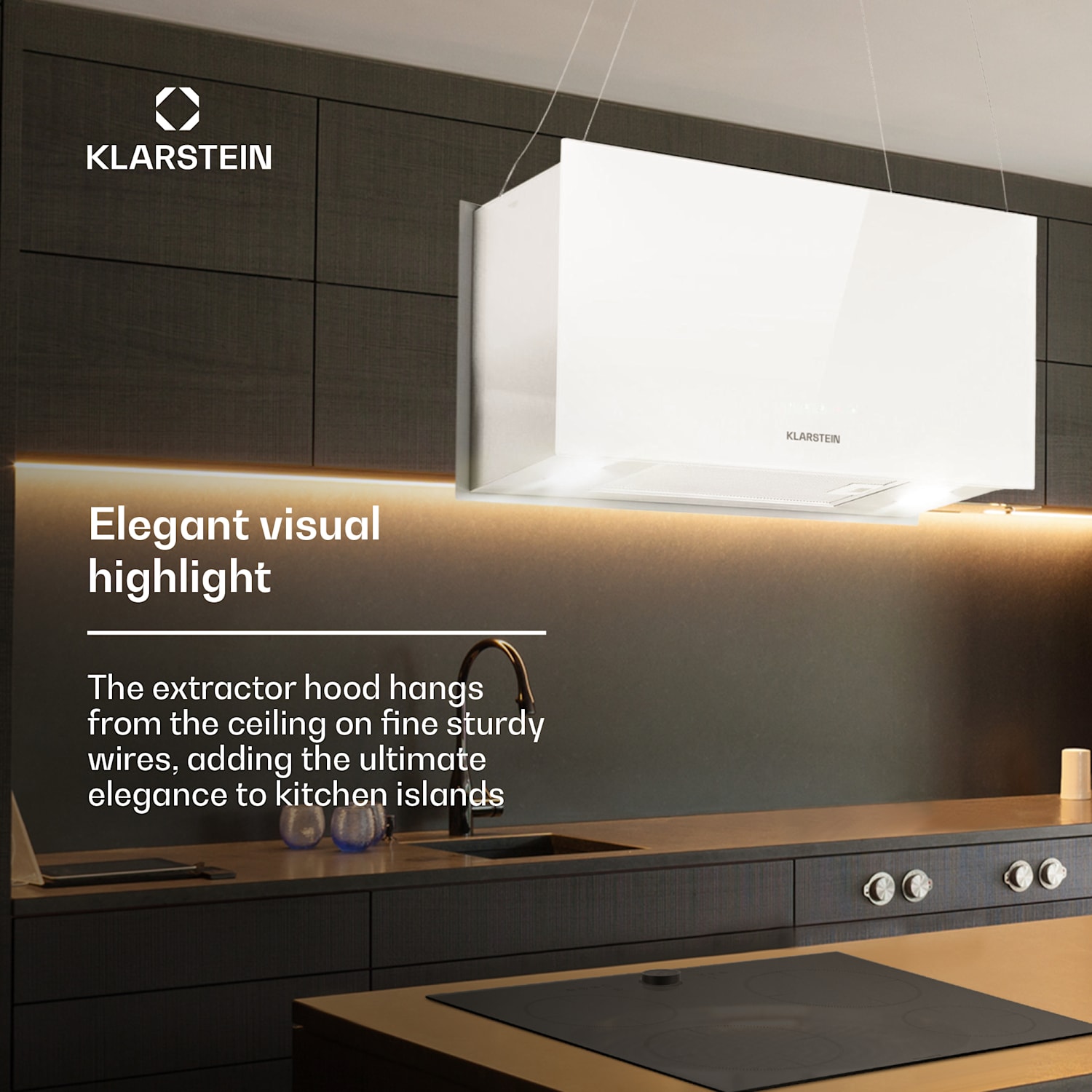 Kronleuchter L Island Exhaust Hood 60cm Exhaust Air: 590m³ / h LED Touch White 60 cm | White
