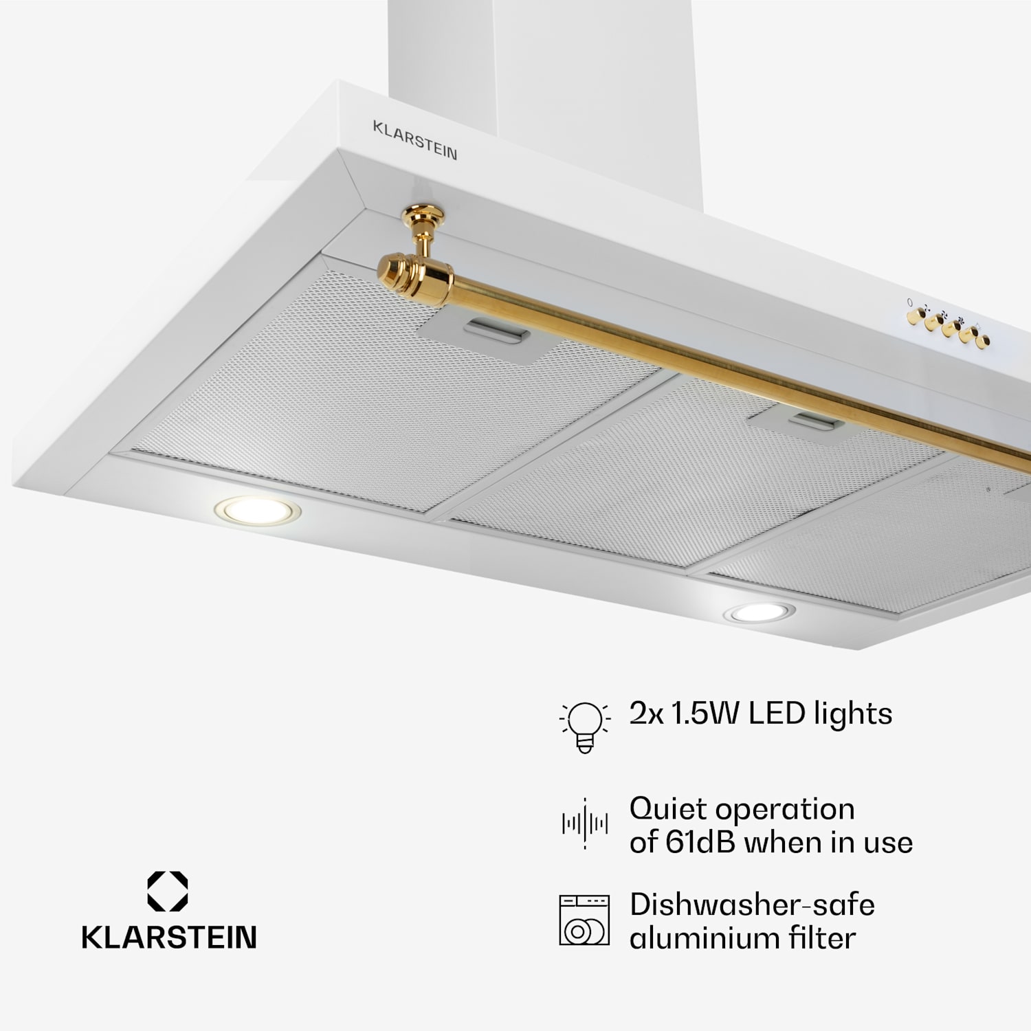 Montblanc 90 Cooker Hood 610m³/h 165W 2 x 1.5W LED Railing 90 cm | White