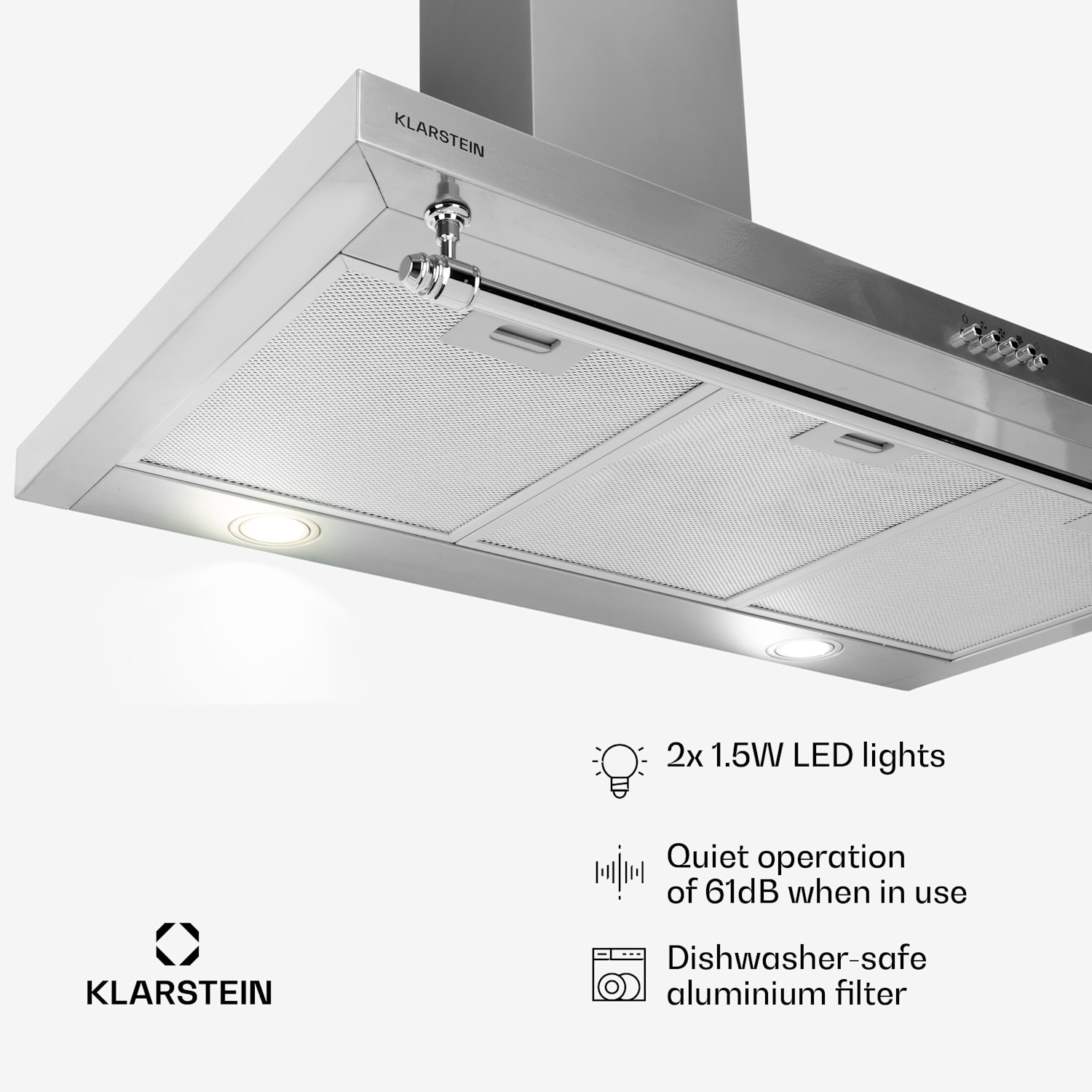 Montblanc 90 Cooker Hood 610m³/h 165W 2 x 1.5W LED Railing 90 cm | Silver Metallic