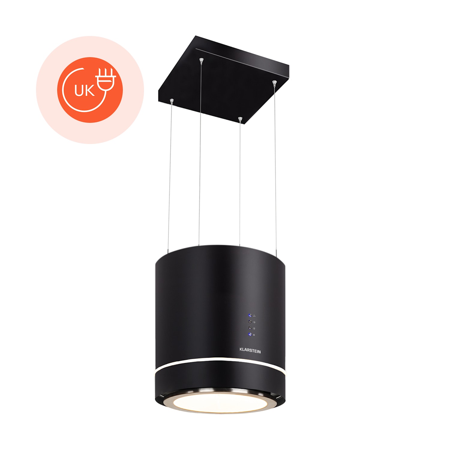 Tron Ambience Island Cooker Extractor Hood Ø38cm Recirculation 540m³ / h LED Black Black