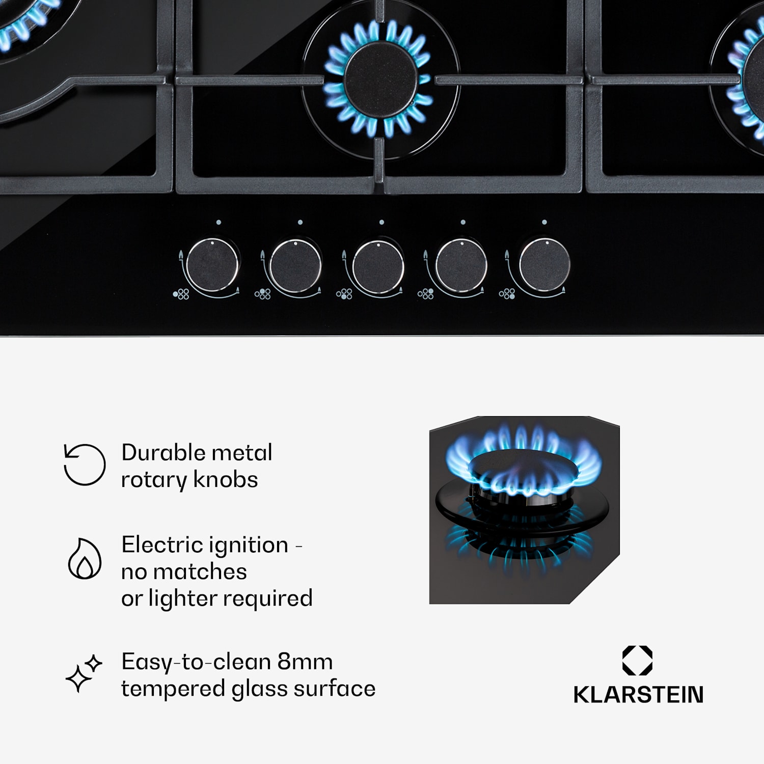 Ignito Chef Edition 5 zones gas hob 5 burners Sabaf burners glass ceramic 90 cm | Black