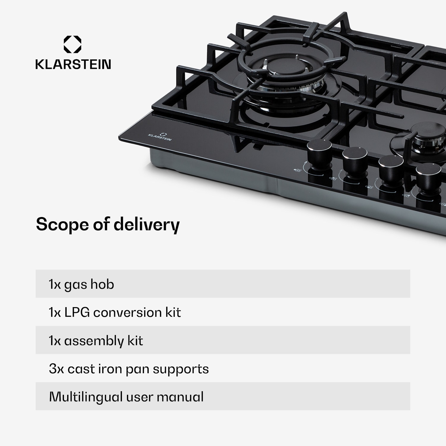 Ignito Chef Edition 5 zones gas hob 5 burners Sabaf burners glass ceramic 90 cm | Black