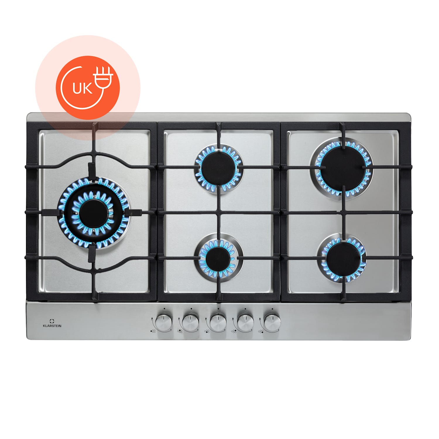Ignito Chef Edition 5 zones gas hob 5 burners Sabaf burners glass ceramic 90 cm | Silver