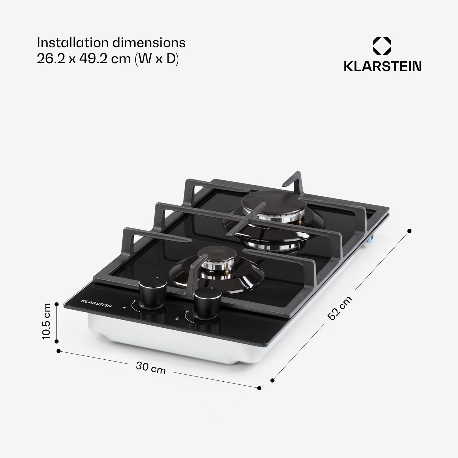 Ignito Domino Gas Hob 2-Burner Burner Glass Ceramic Black 30 cm | Black
