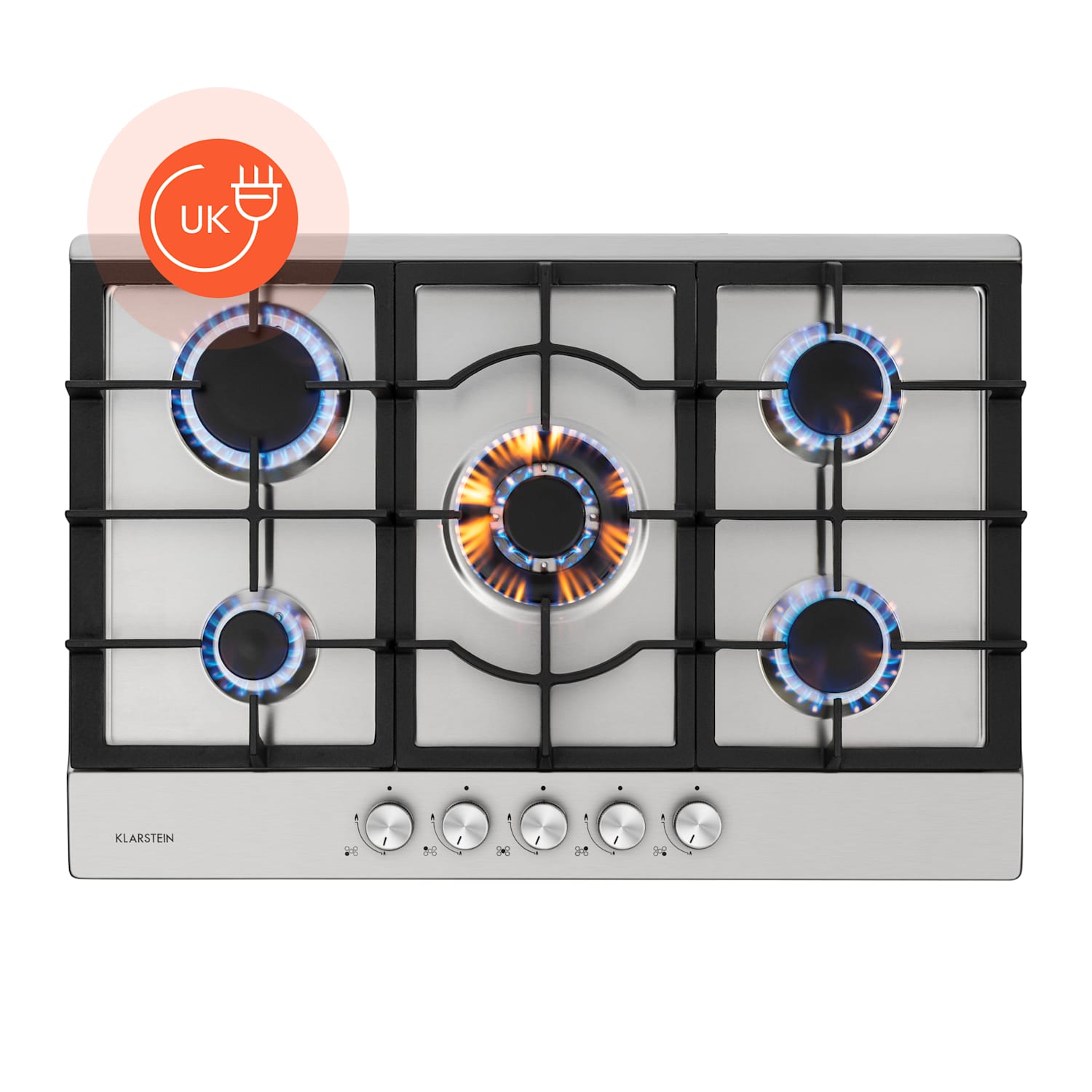 Ignito 5 Zones Gas Hob 5 Flames Burner Stainless Steel Silver 75 cm | Silver