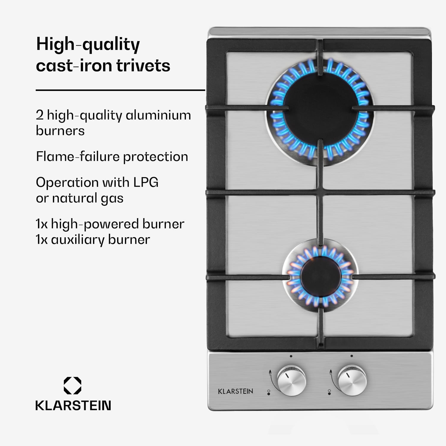 Ignito Domino Gas Hob 2 Burners Stainless Steel Silver 30 cm | Silver