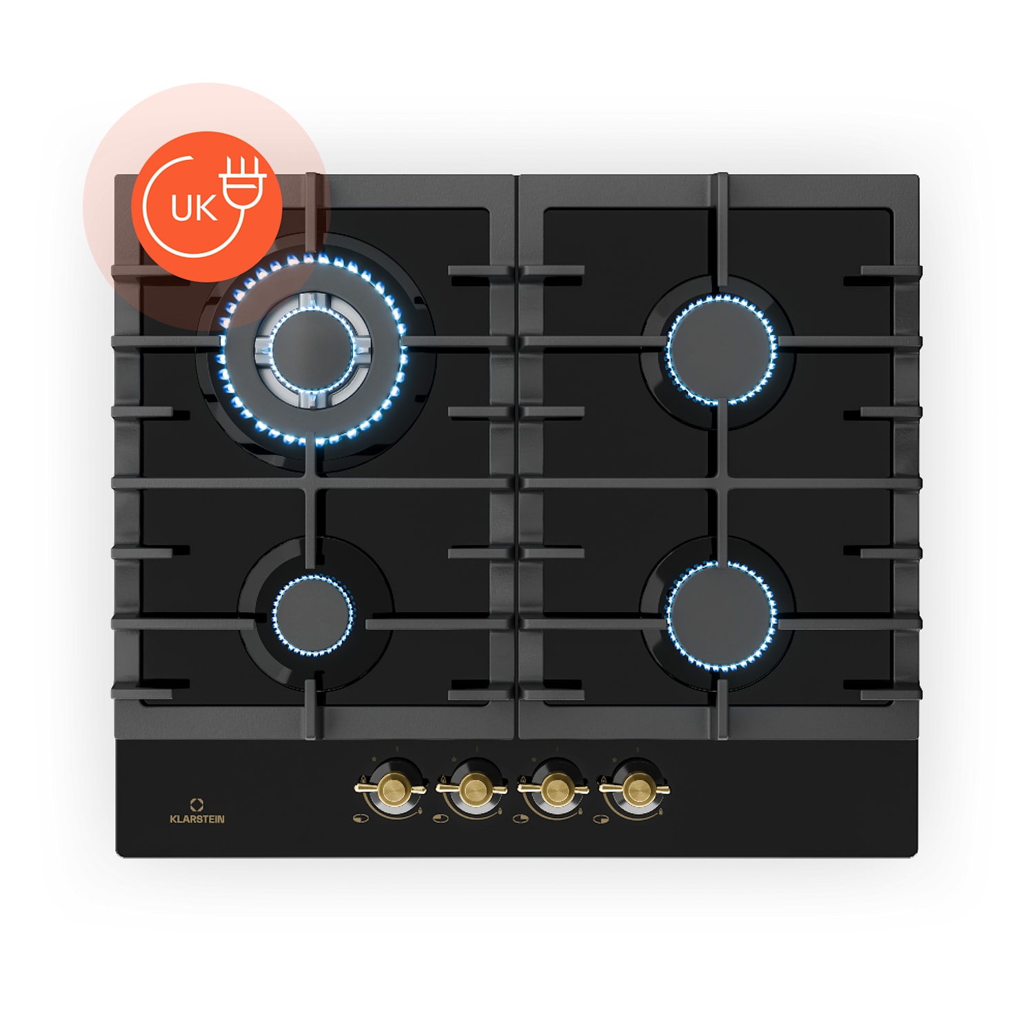Victoria, 4-Zone Gas Hob, 4-Burner, Glass Ceramic, Black 60 cm | Black