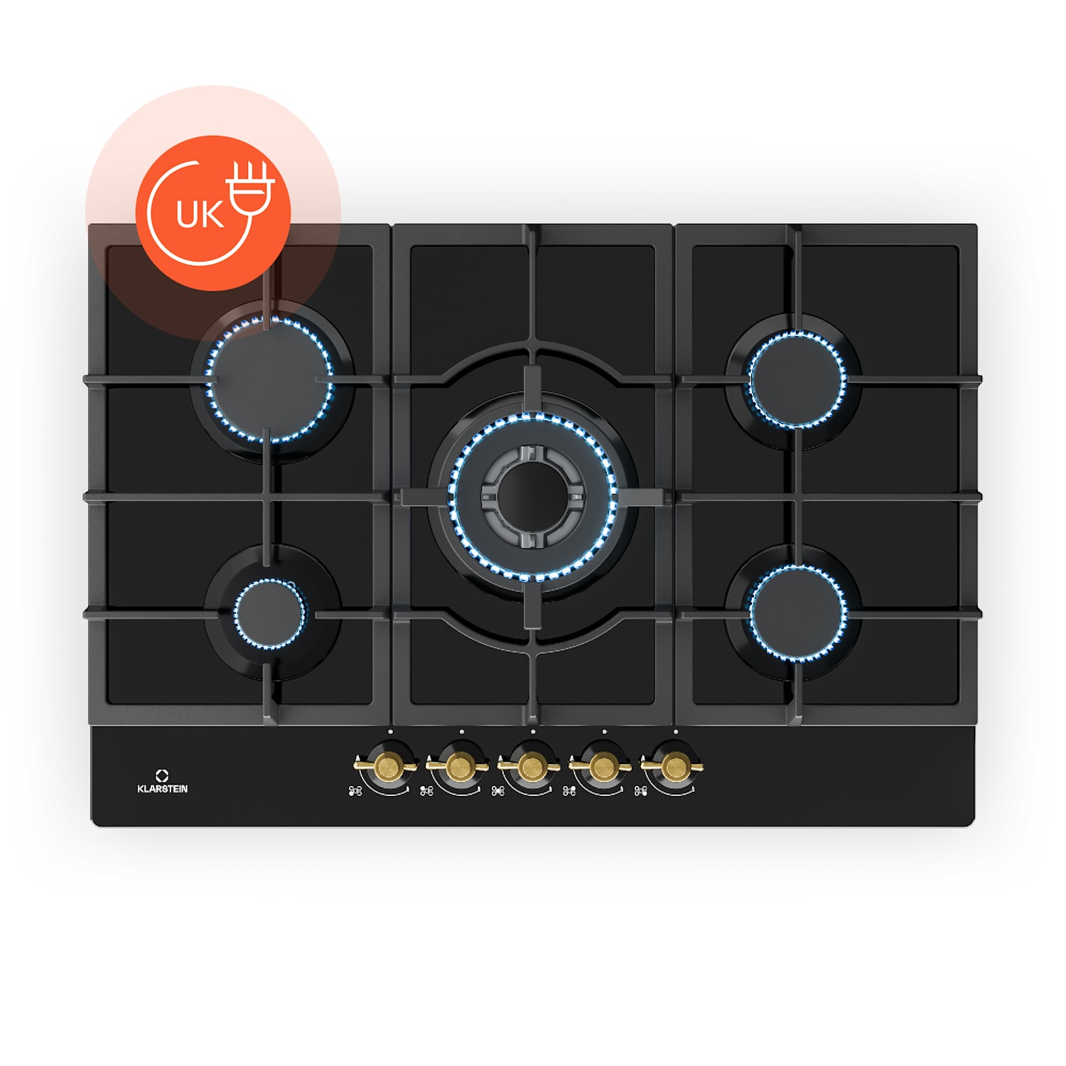 Victoria 5 Gas Hob 5-Flame Sabaf Burners Glass Ceramic Retro Look 75 cm | Black