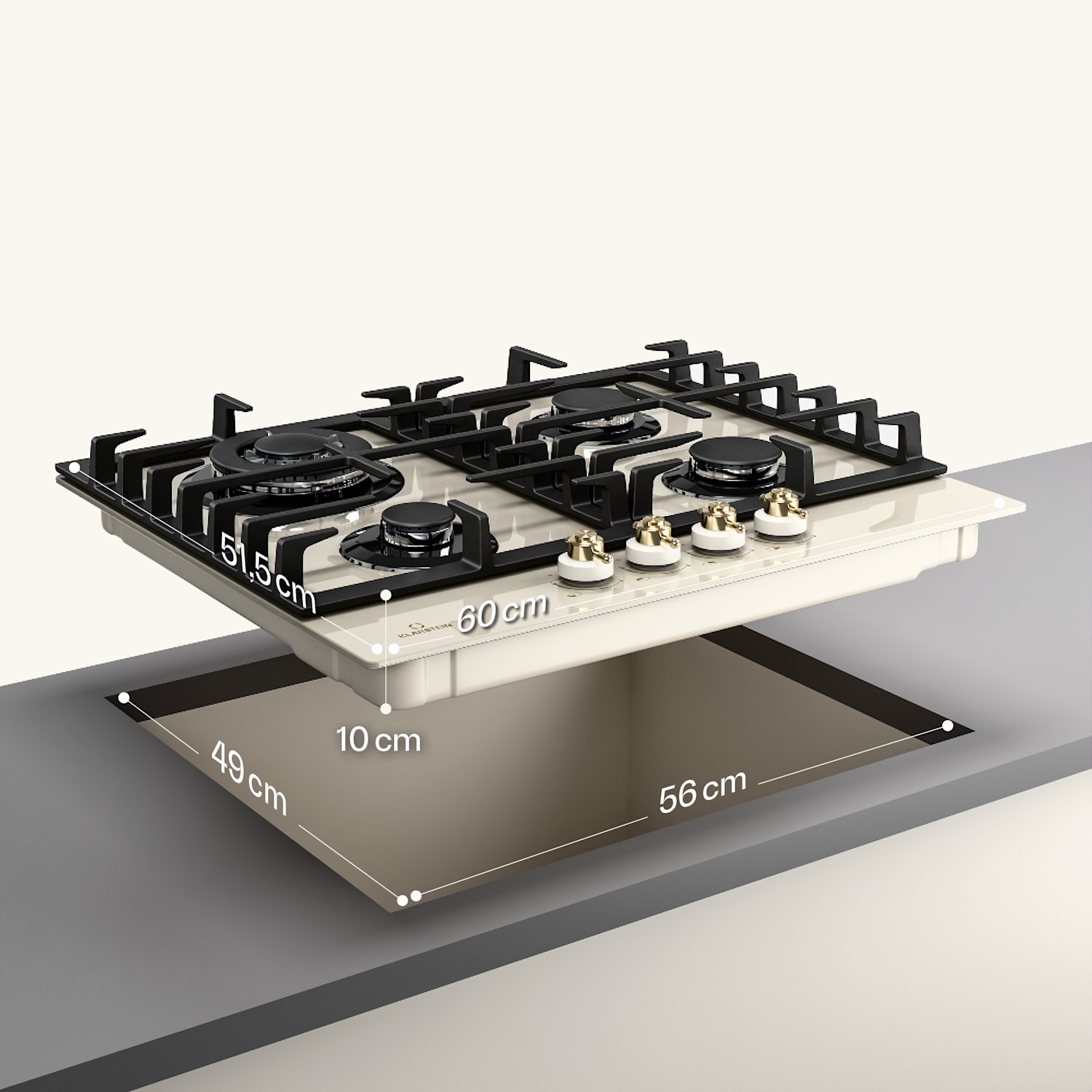 Victoria, 4-Zone Gas Hob, 4-Burner, Glass Ceramic, Ivory 60 cm | Cream