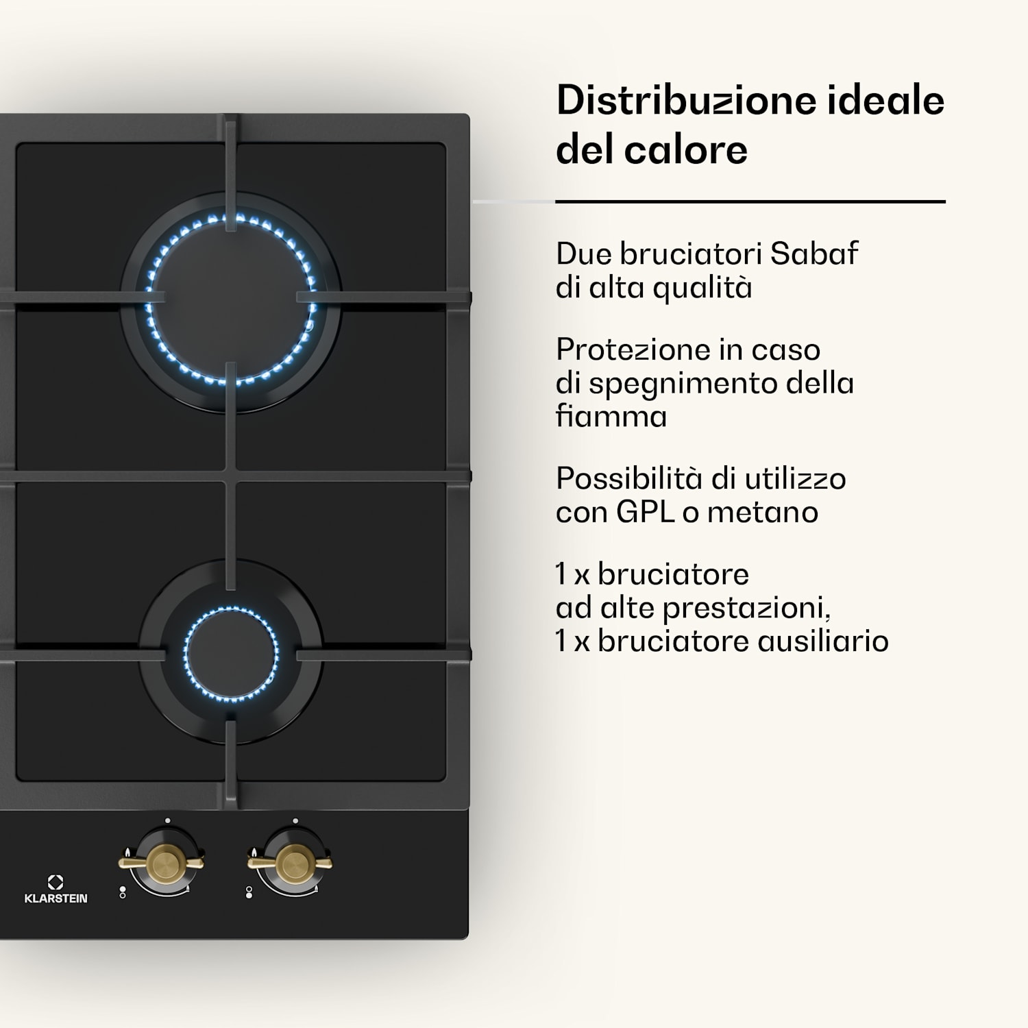 Piano cottura Victoria Domino 2 fuochi Sabaf Vetroceramica Look rétro 30 cm | Nero