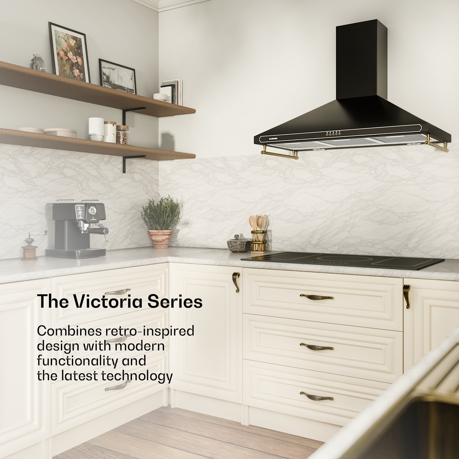 Victoria 90 cooker hood 90 cm retro design 644.5 m³/h 2 LED lamps 90 cm | Black
