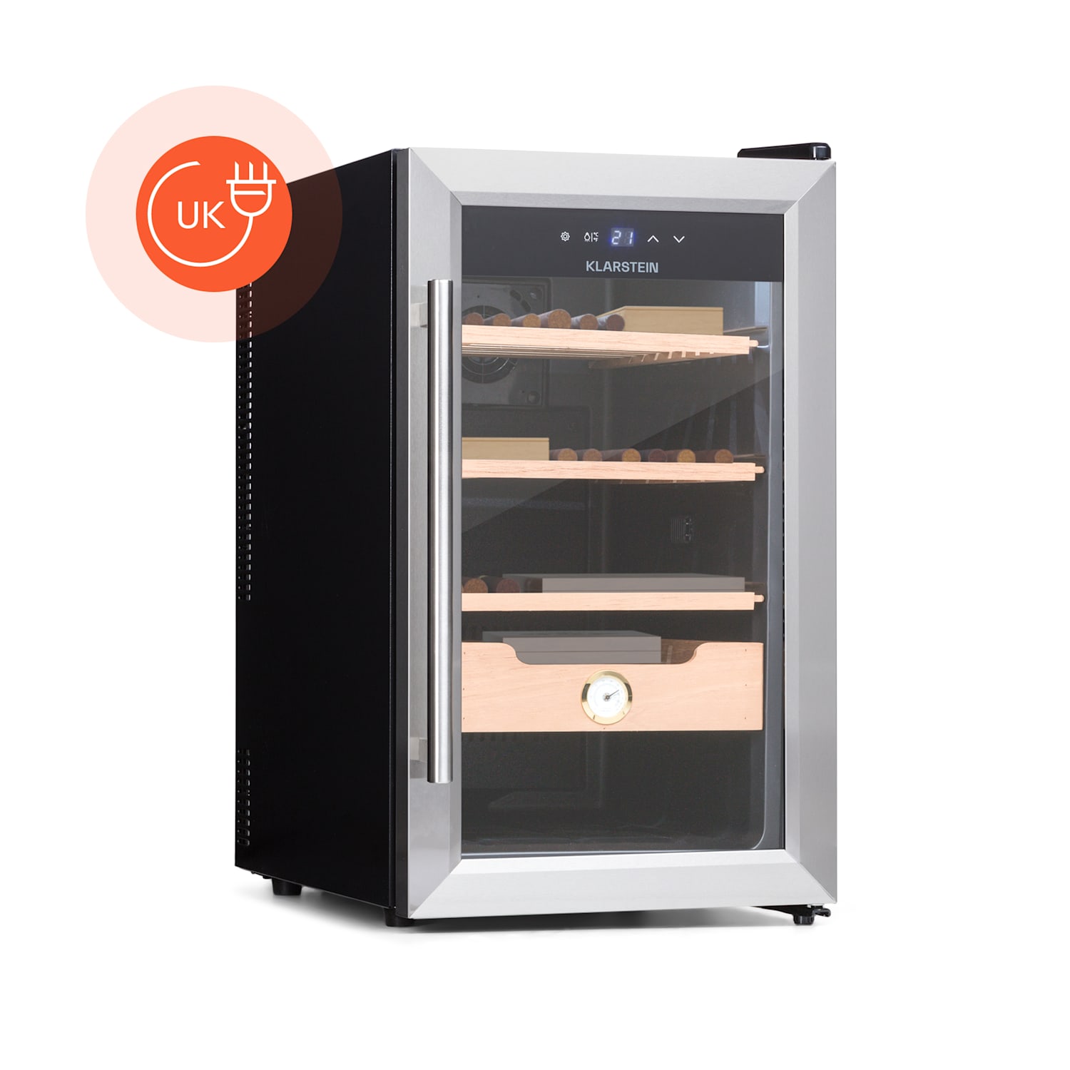 Klarstein El Presidente 48 Cigar Humidor 48L  3 Drawers 1 Compartment Cedarwood 48 Ltr | Silver