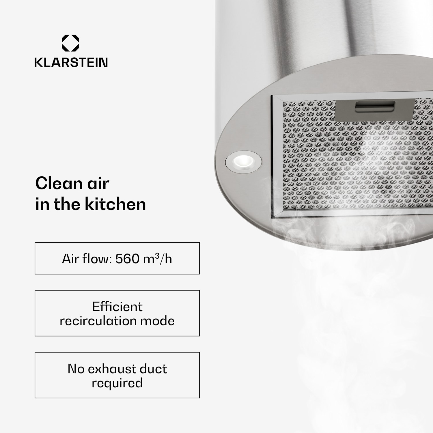 Barett island hood Ø35cm recirculation 558 m³/h LED activated charcoal filter Stainless Steel