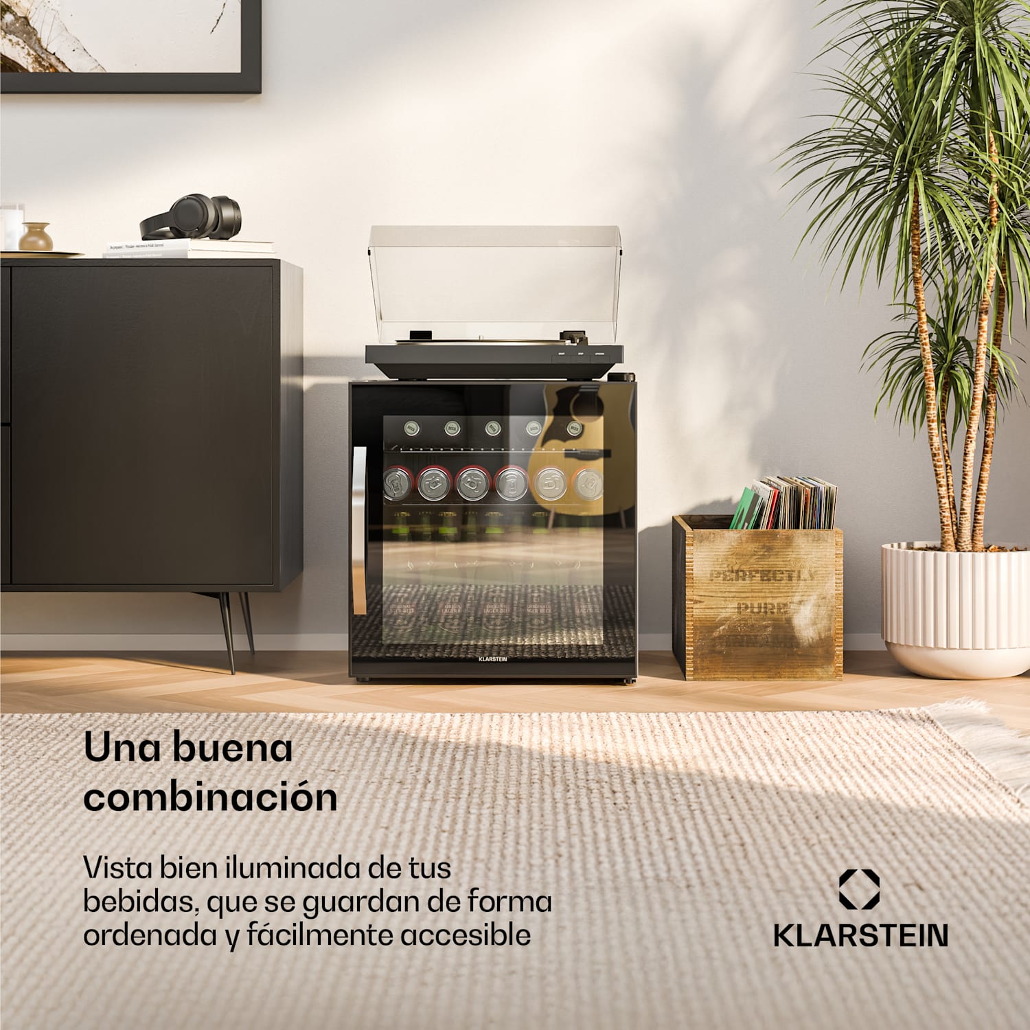 Beersafe nevera para bebidas con puerta de espejo | 44 x 48 cm | Iluminación interior LED 47 L | Negro