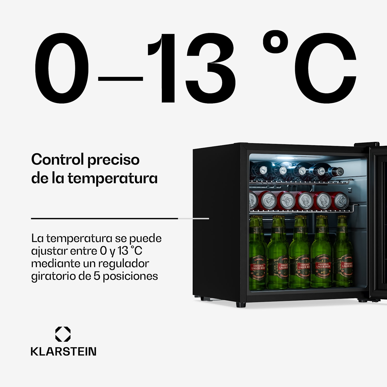 Beersafe nevera para bebidas con puerta de espejo | 44 x 48 cm | Iluminación interior LED 47 L | Negro