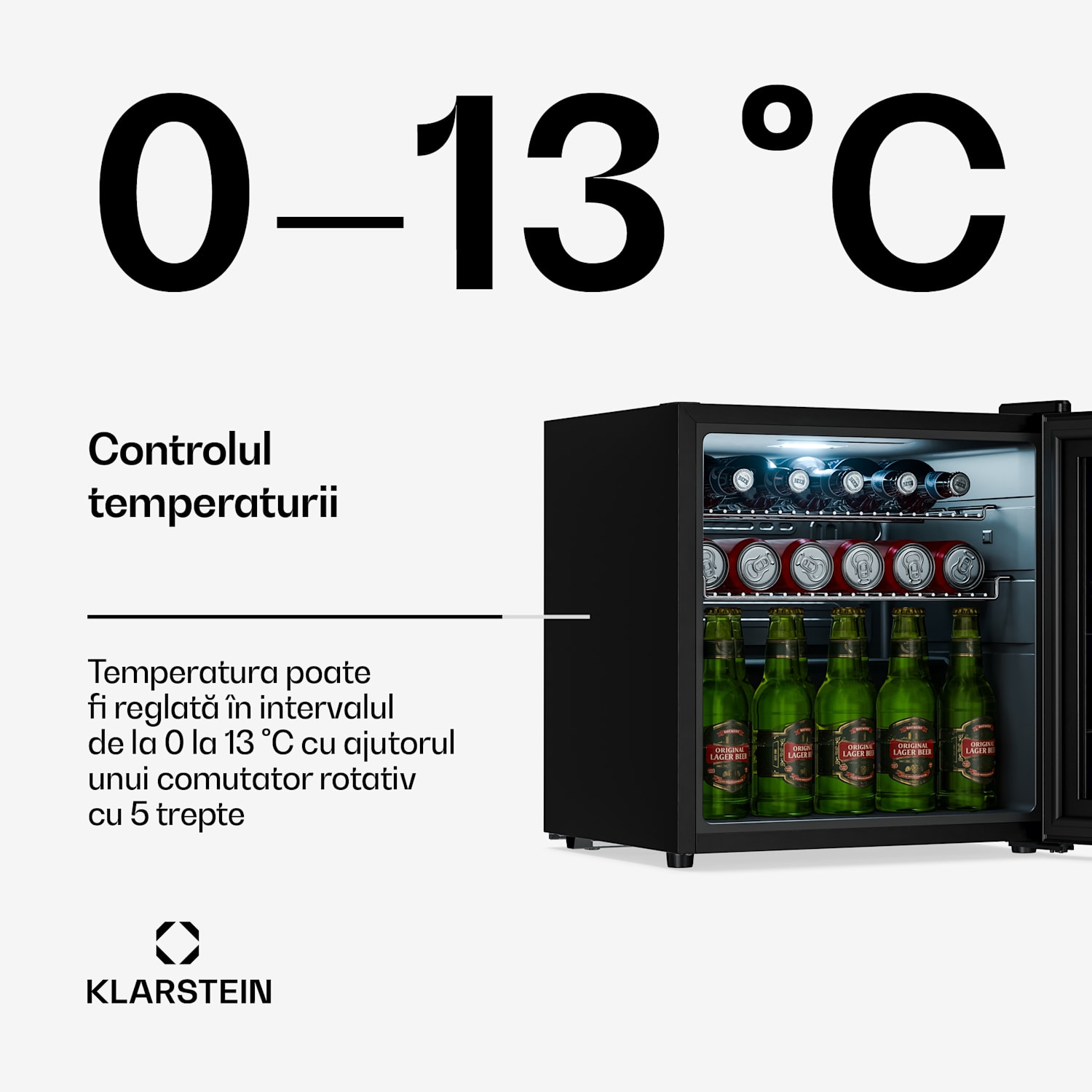 Frigider pentru băuturi Beersafe cu ușă din sticlă oglindită | 44 x 48 cm | Iluminare interioară cu LED 47 Ltr | Negru