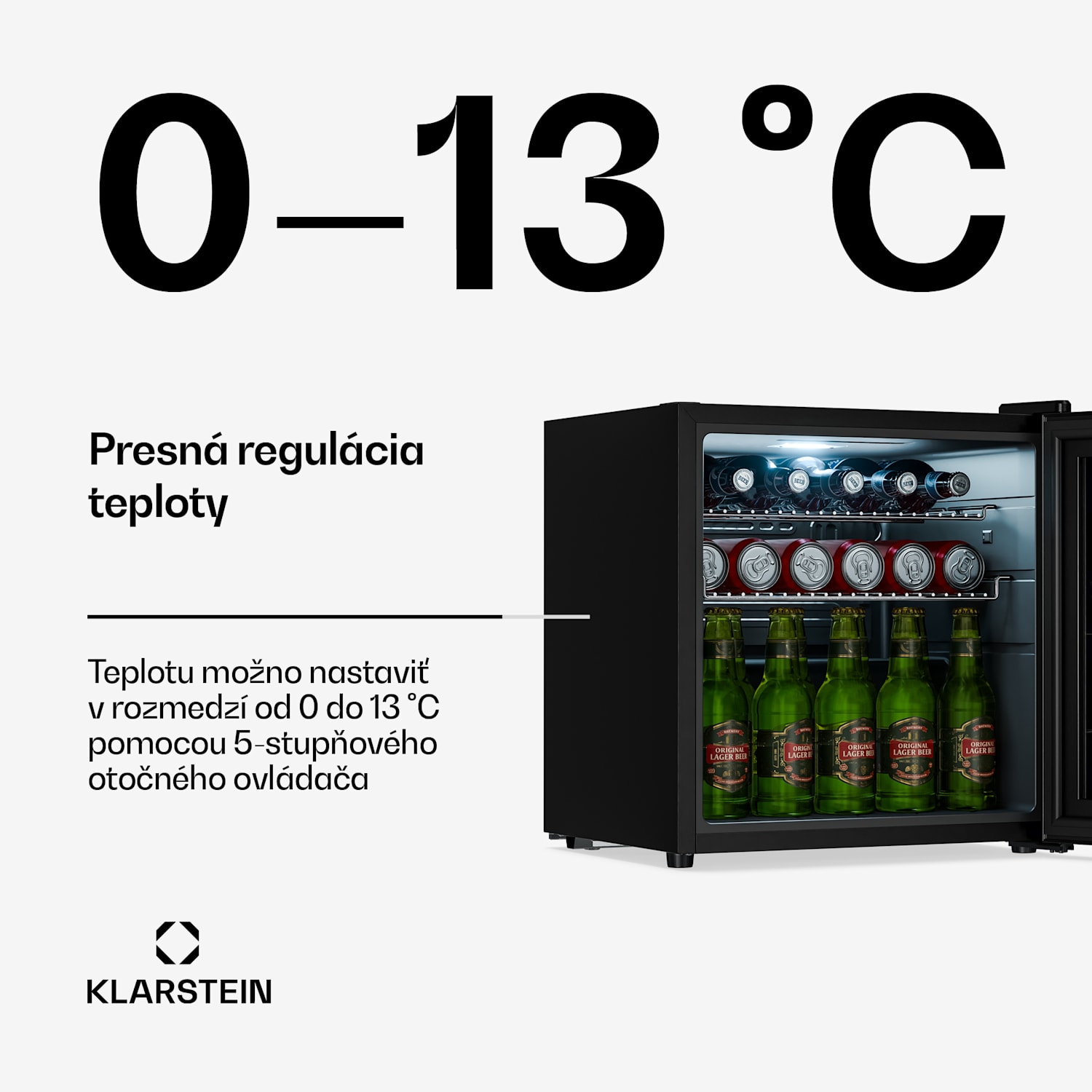 Beersafe chladnička na nápoje so zrkadlovými sklenenými dverami | 44 x 48 cm | Vnútorné LED osvetlenie 47 litrov | Čierna