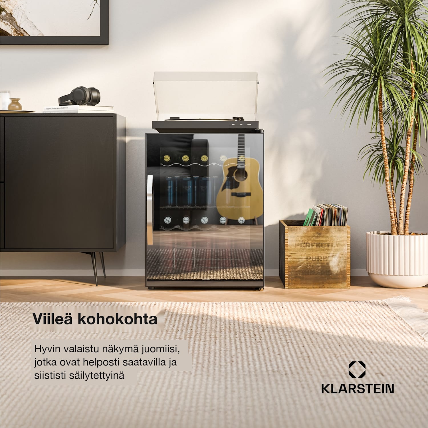 Beersafe juomajääkaappi peililasiseinällä | 64 x 48 cm | LED-sisävalaistus 60 l | Musta