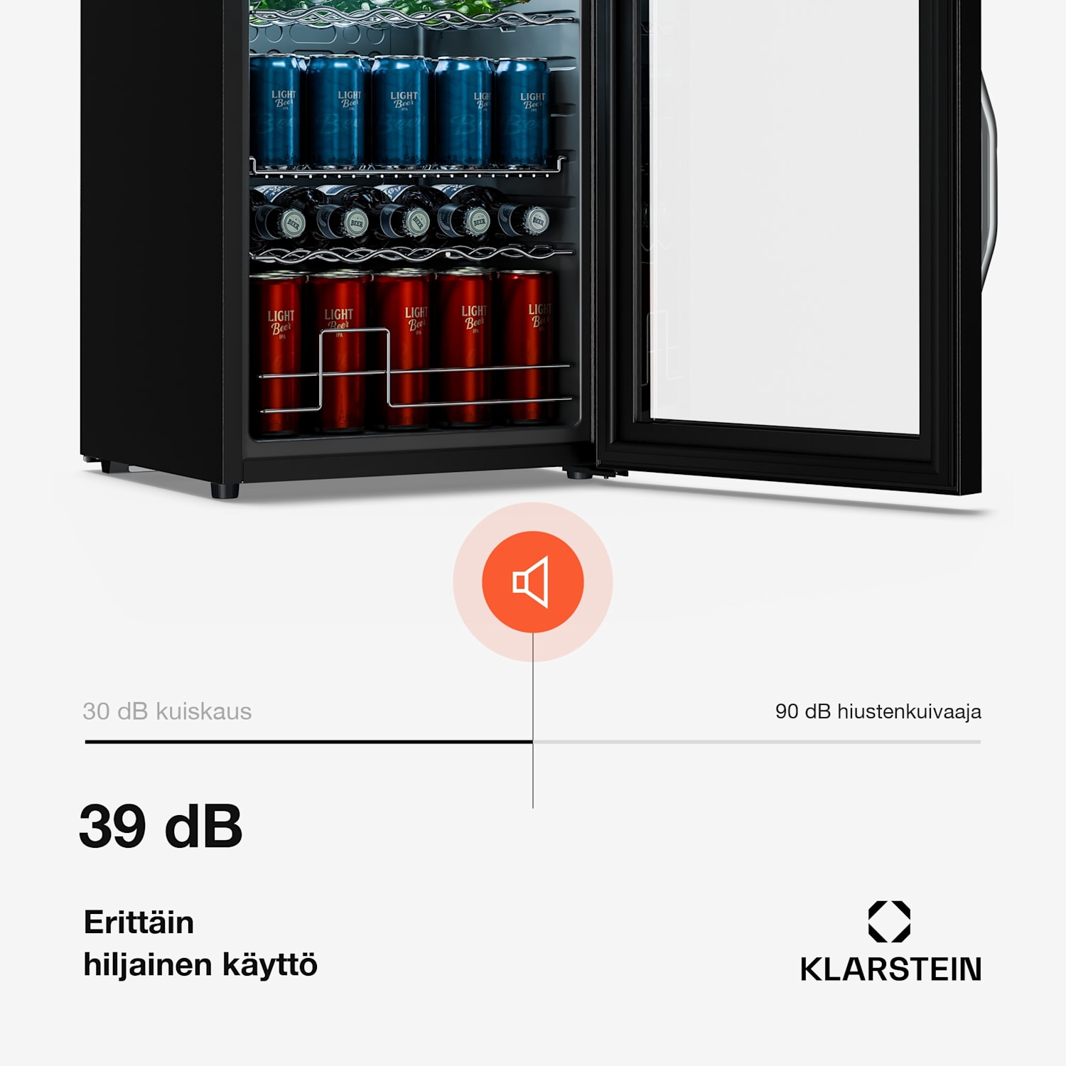 Beersafe juomajääkaappi peililasiseinällä | 64 x 48 cm | LED-sisävalaistus 60 l | Musta